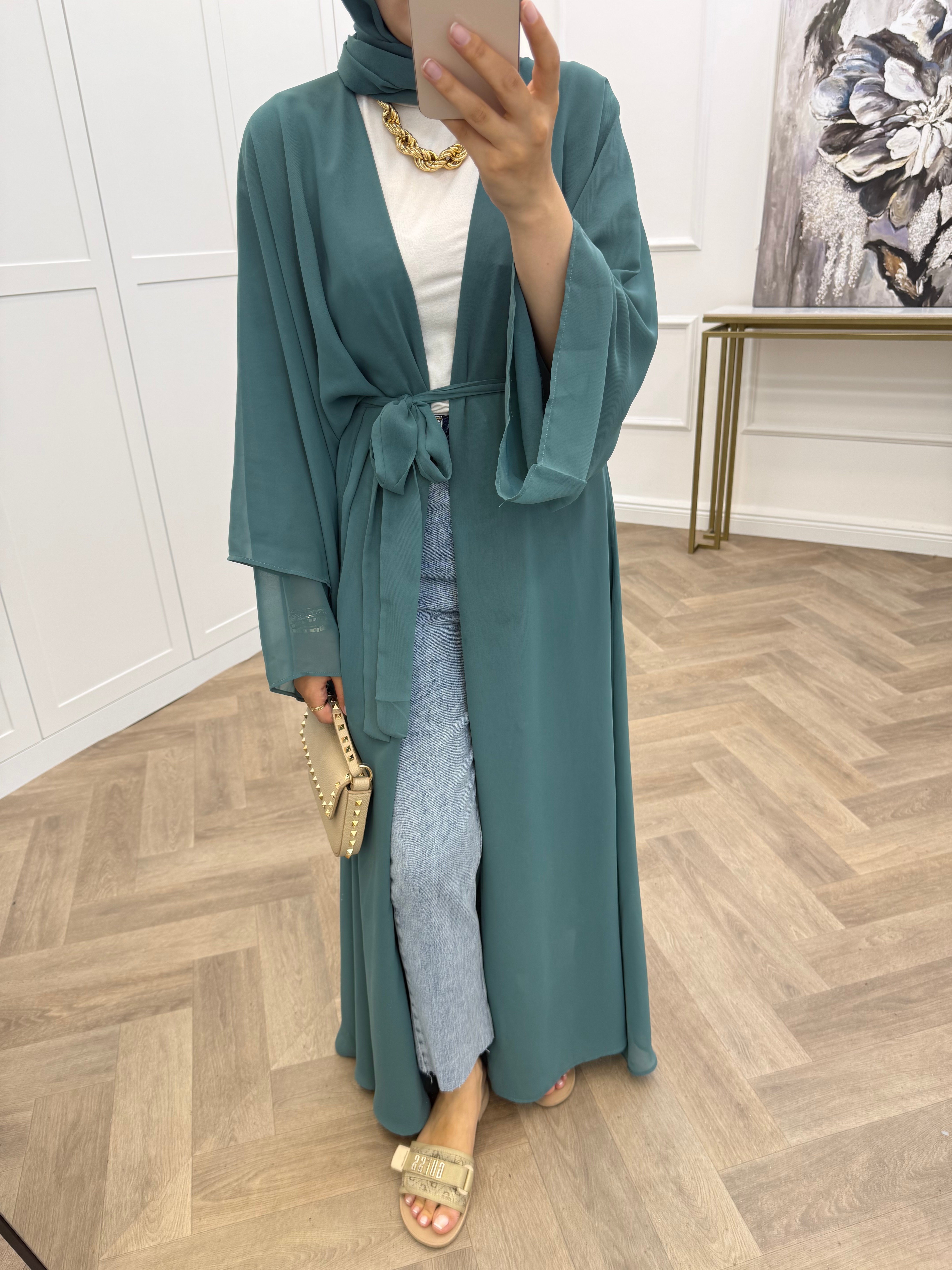 ŞAL DAHİL ŞİFON ABAYA YOSUN YEŞİLİ
