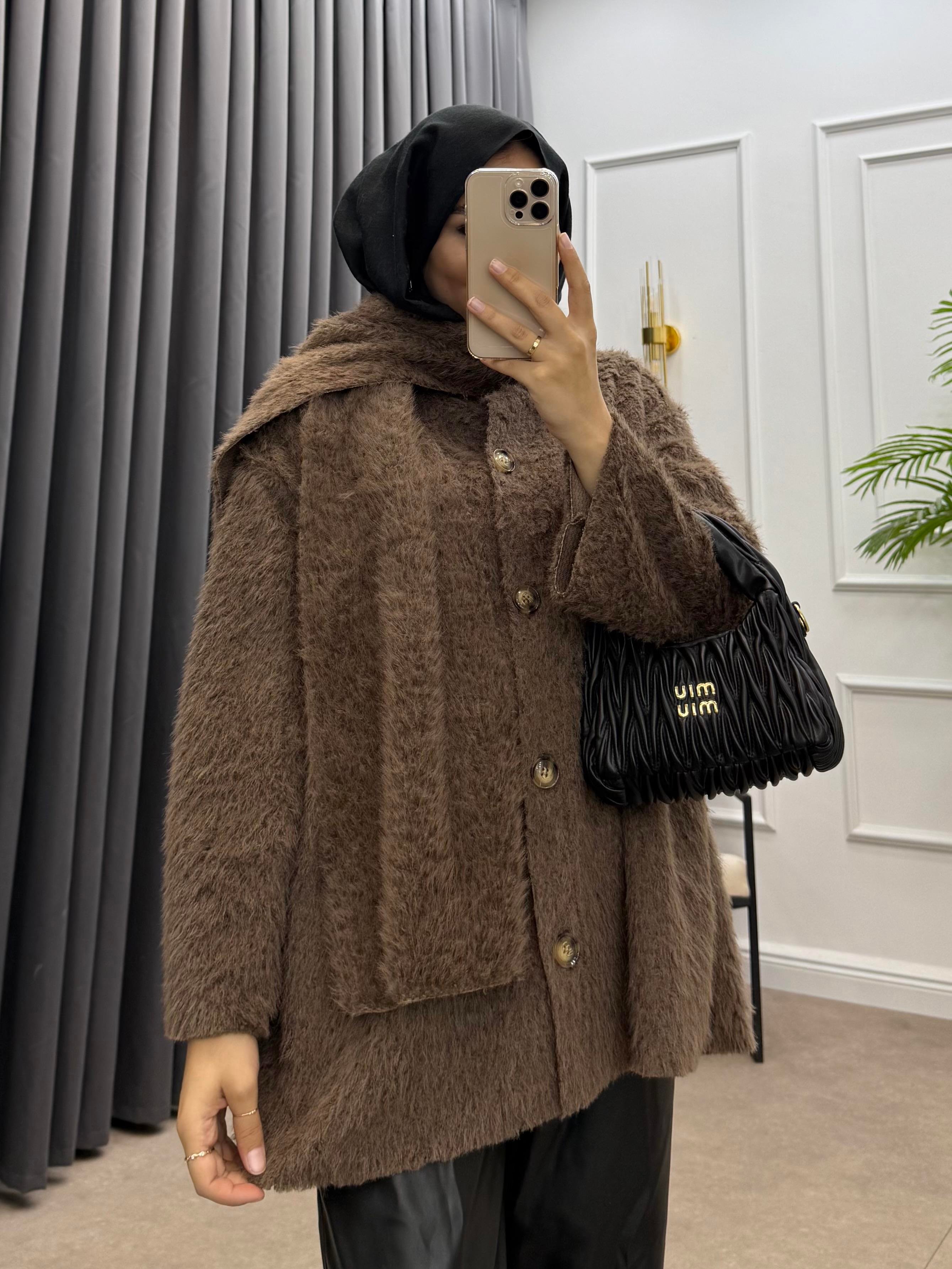 ŞAL DETAY KAŞE CEKET KAHVE