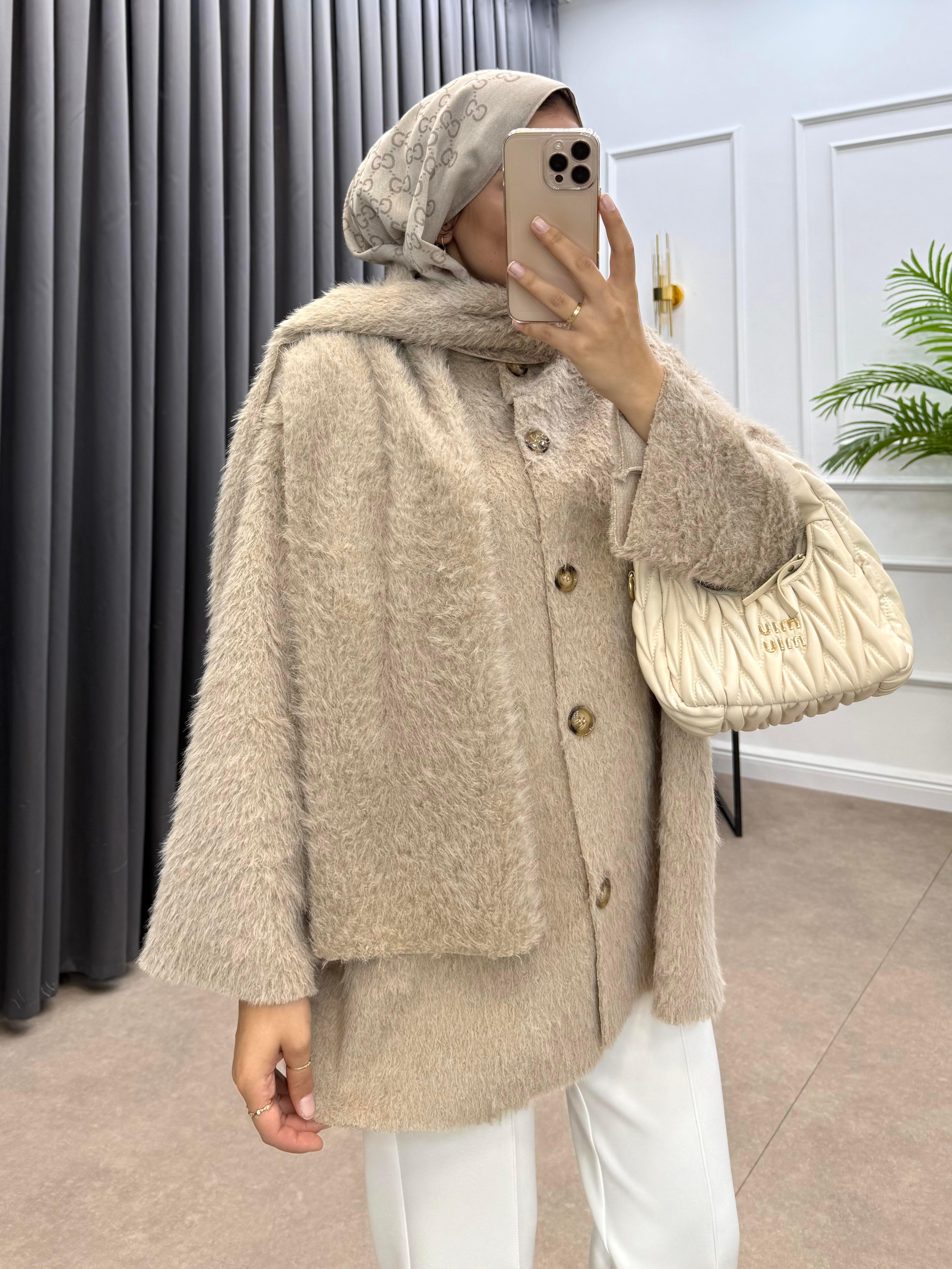 ŞAL DETAY KAŞE CEKET VİZON