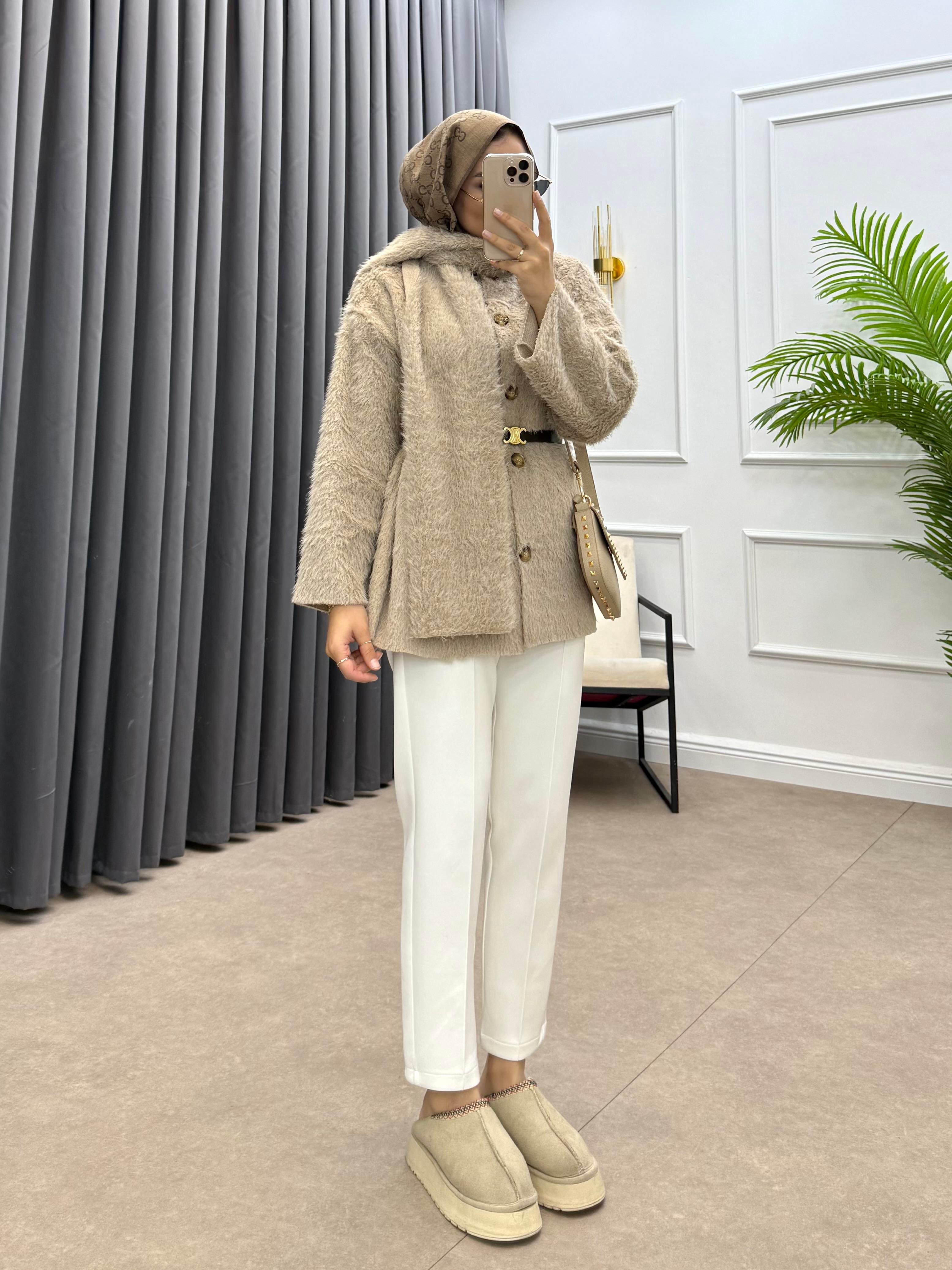 ŞAL DETAY KAŞE CEKET VİZON