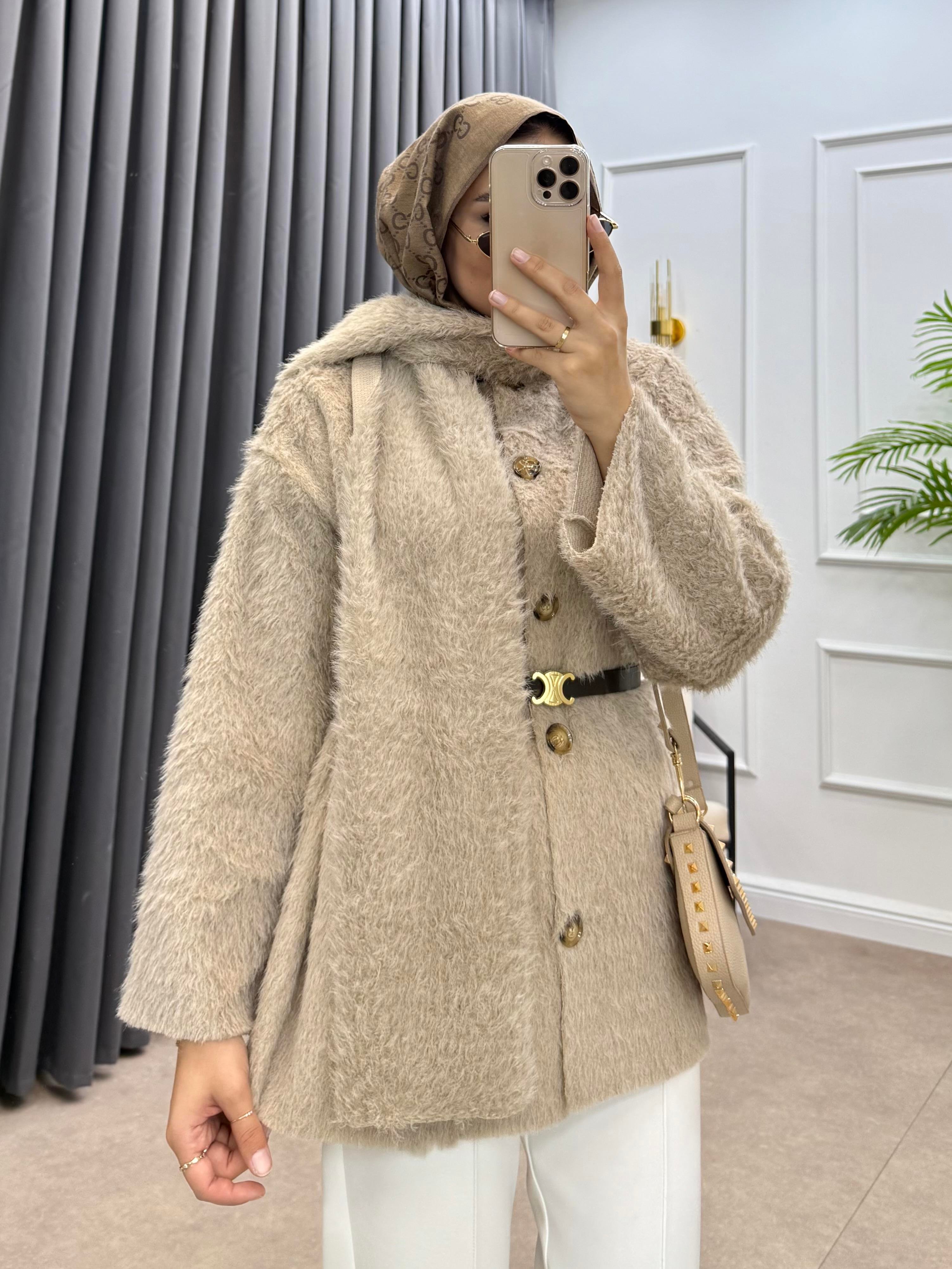 ŞAL DETAY KAŞE CEKET VİZON