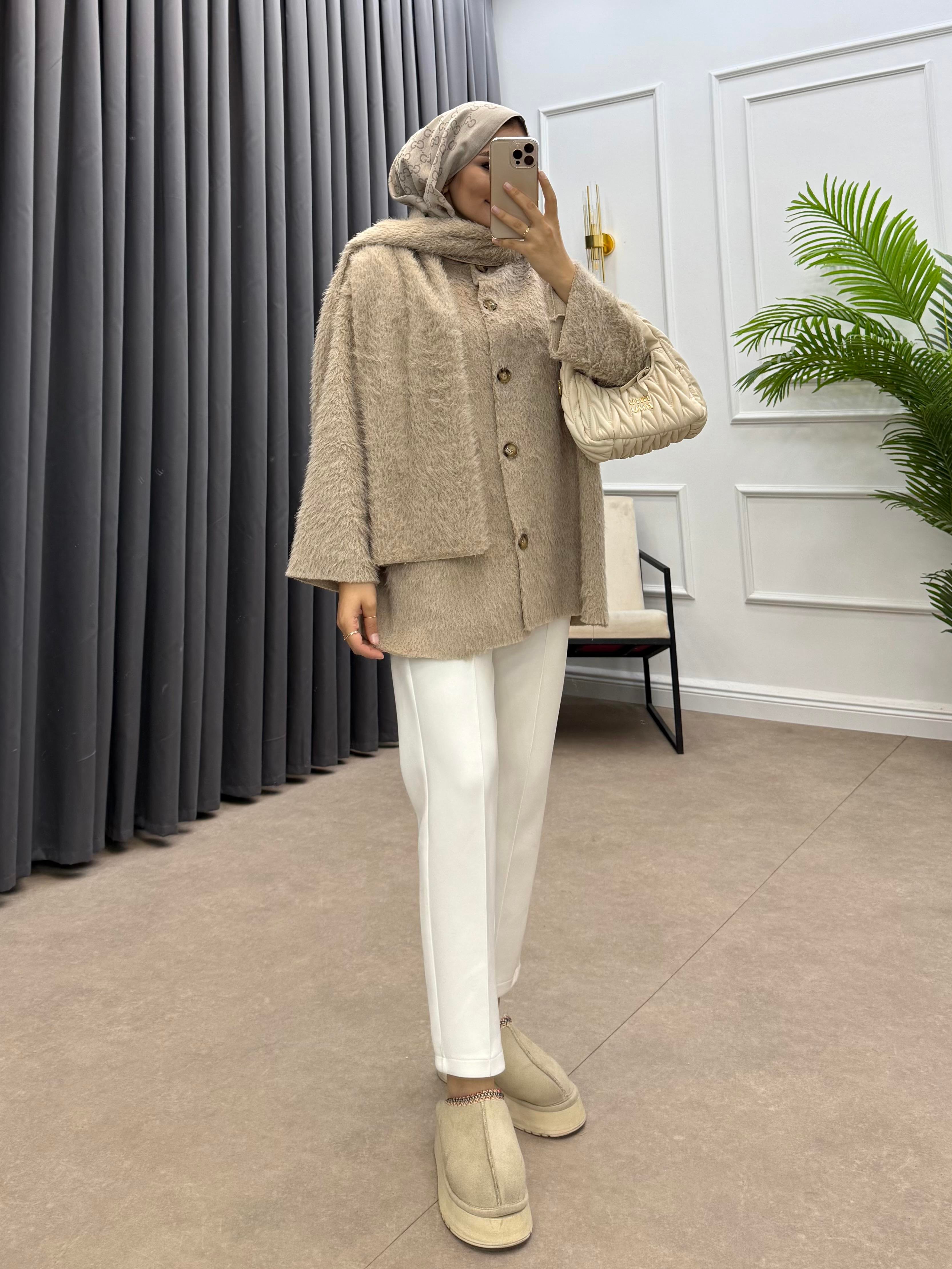 ŞAL DETAY KAŞE CEKET VİZON