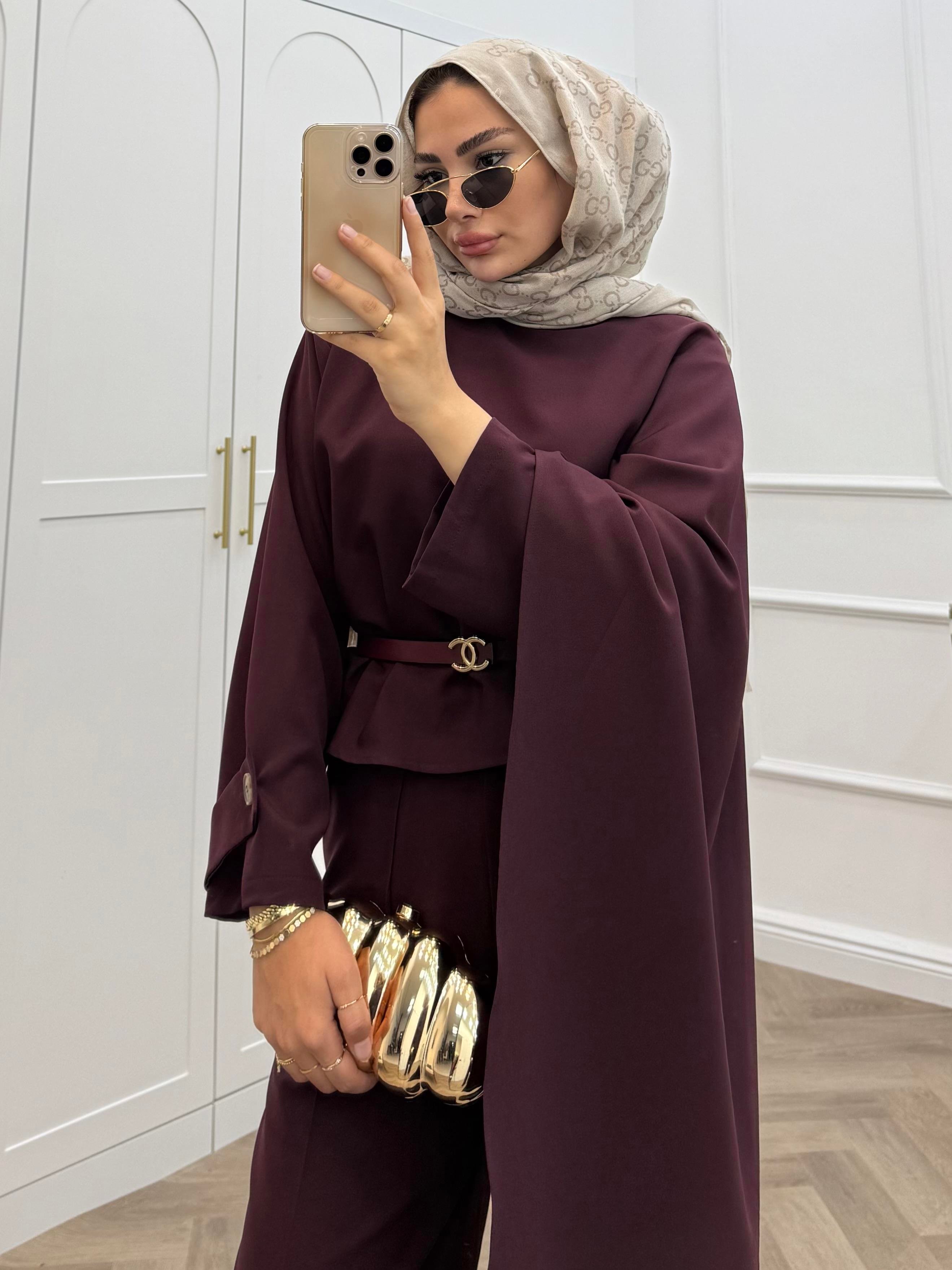 ŞAL DETAY KOL APOLETLİ PANTOLONLU TAKIM BORDO