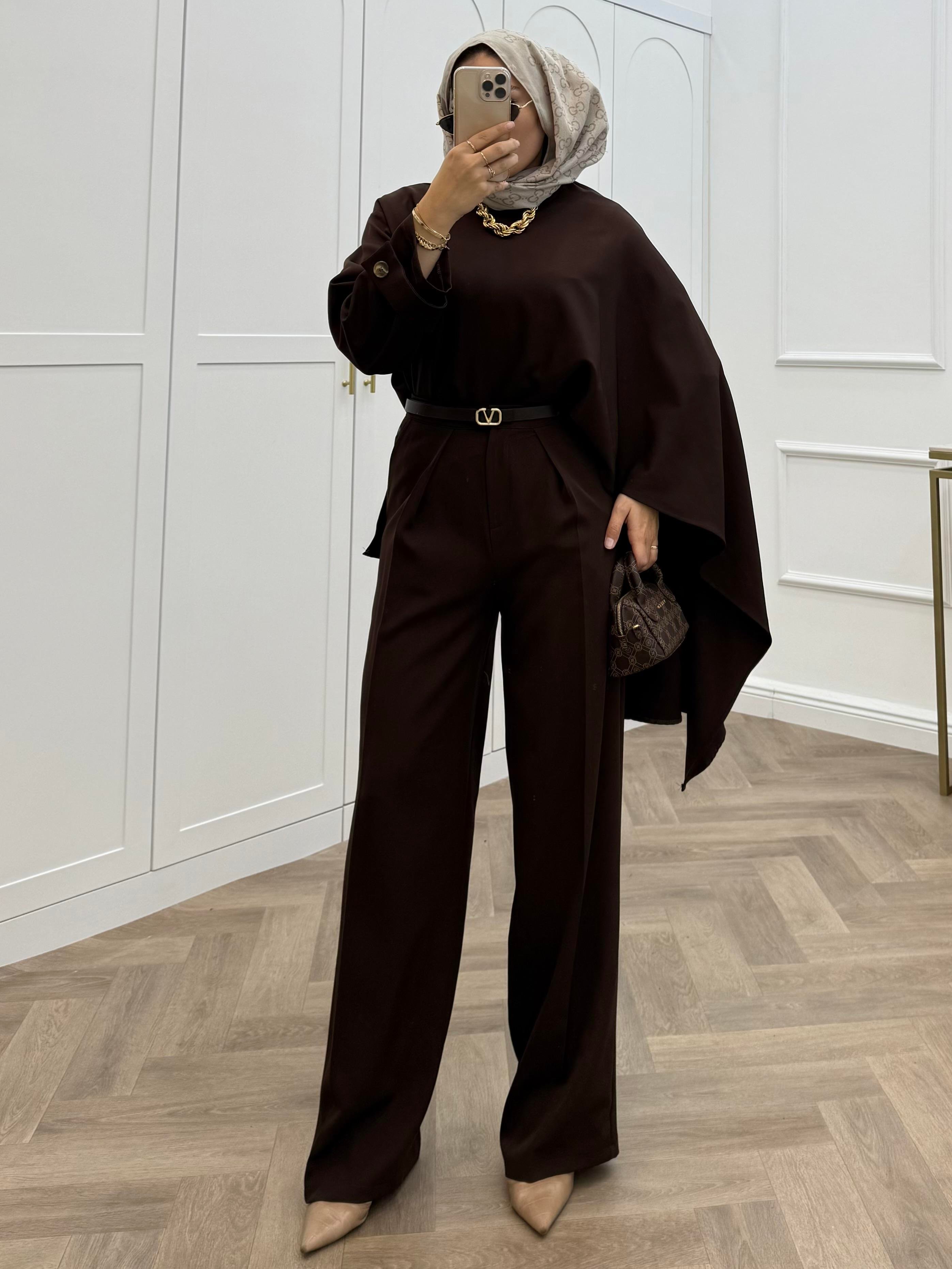 ŞAL DETAY KOL APOLETLİ PANTOLONLU TAKIM  KAHVE