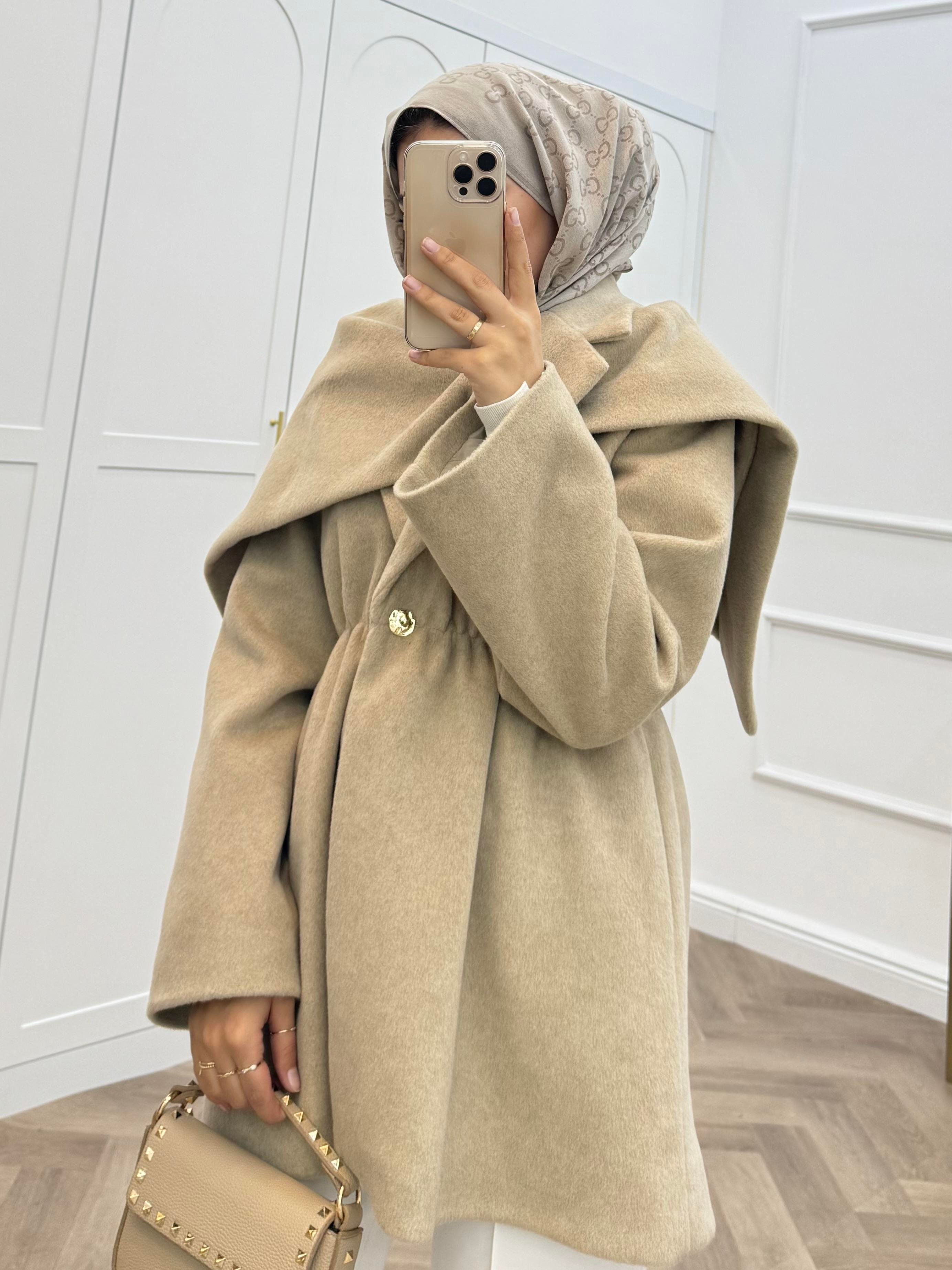 ŞAL DETAYLI KAŞE CEKET BEJ