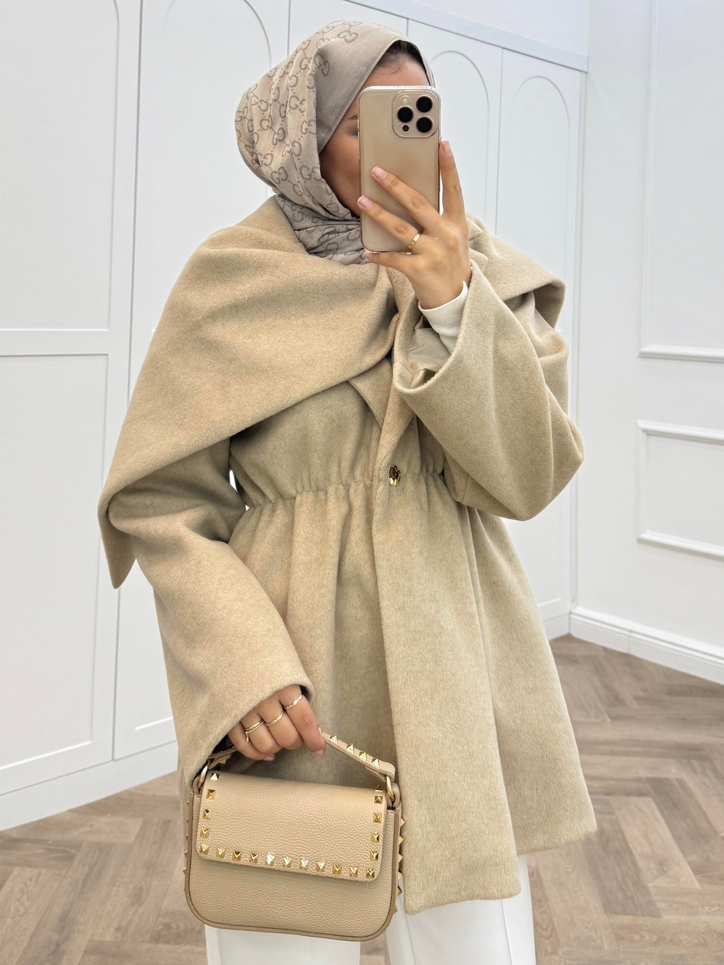 ŞAL DETAYLI KAŞE CEKET BEJ