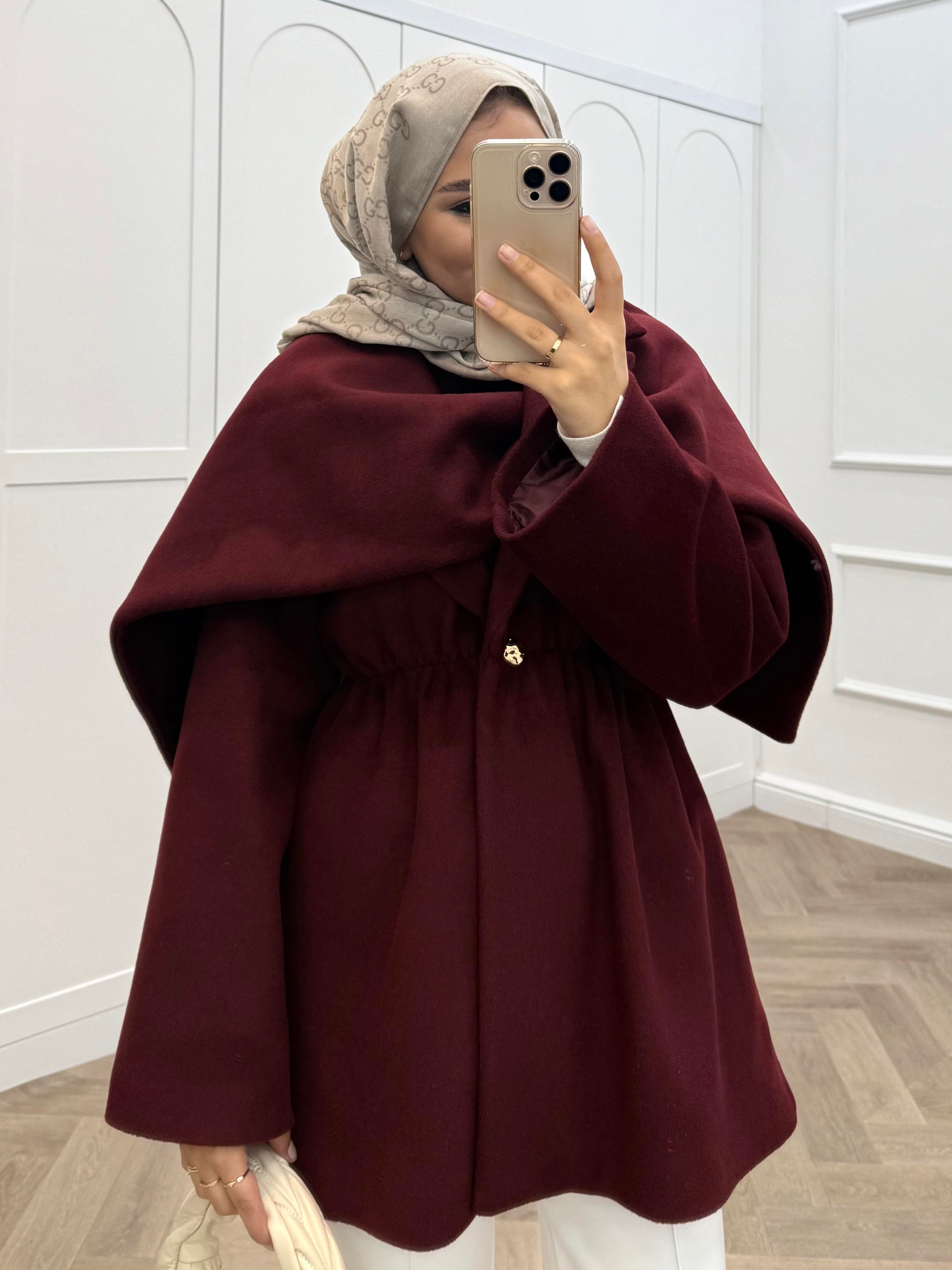 ŞAL DETAYLI KAŞE CEKET BORDO