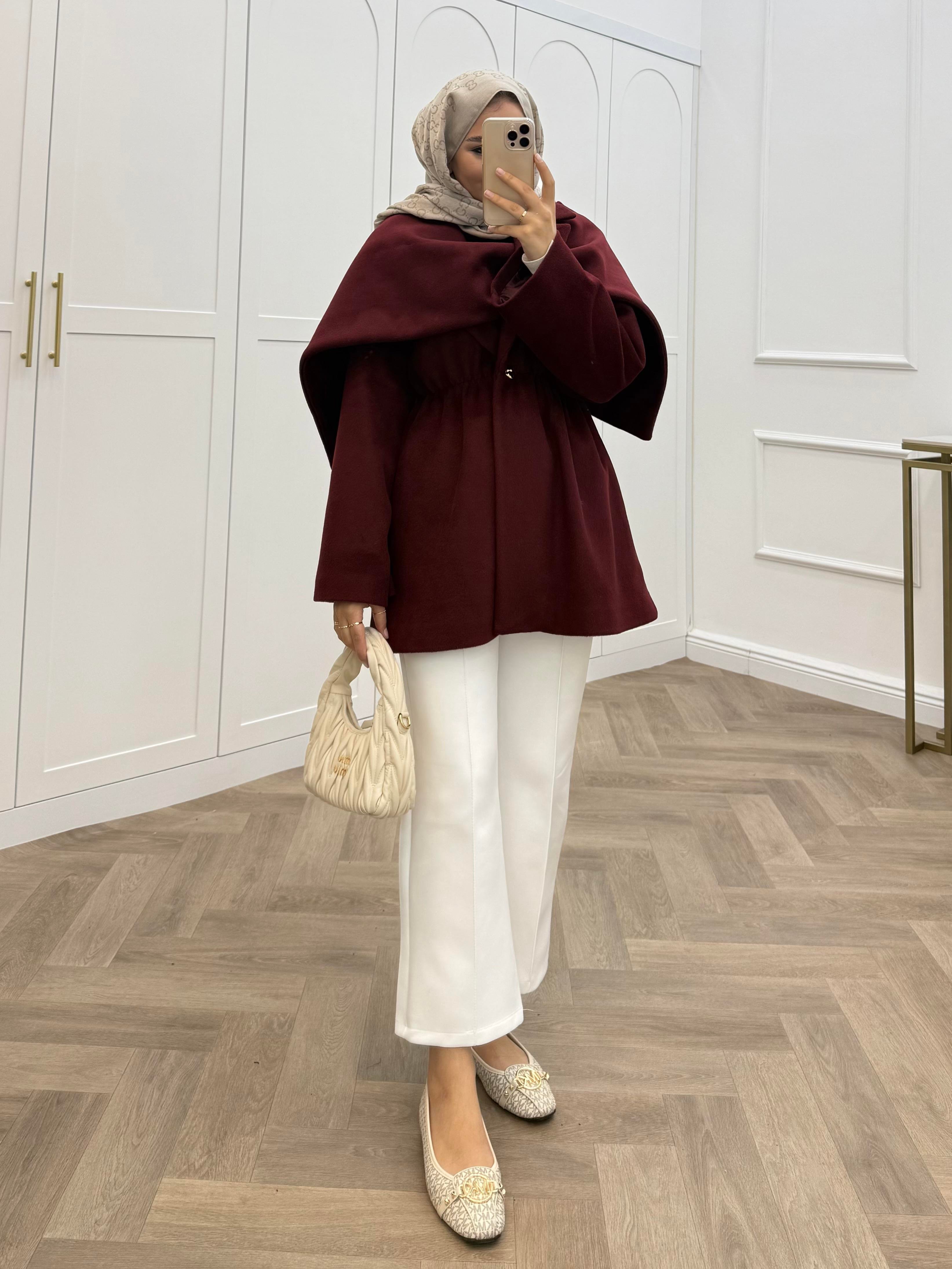 ŞAL DETAYLI KAŞE CEKET BORDO