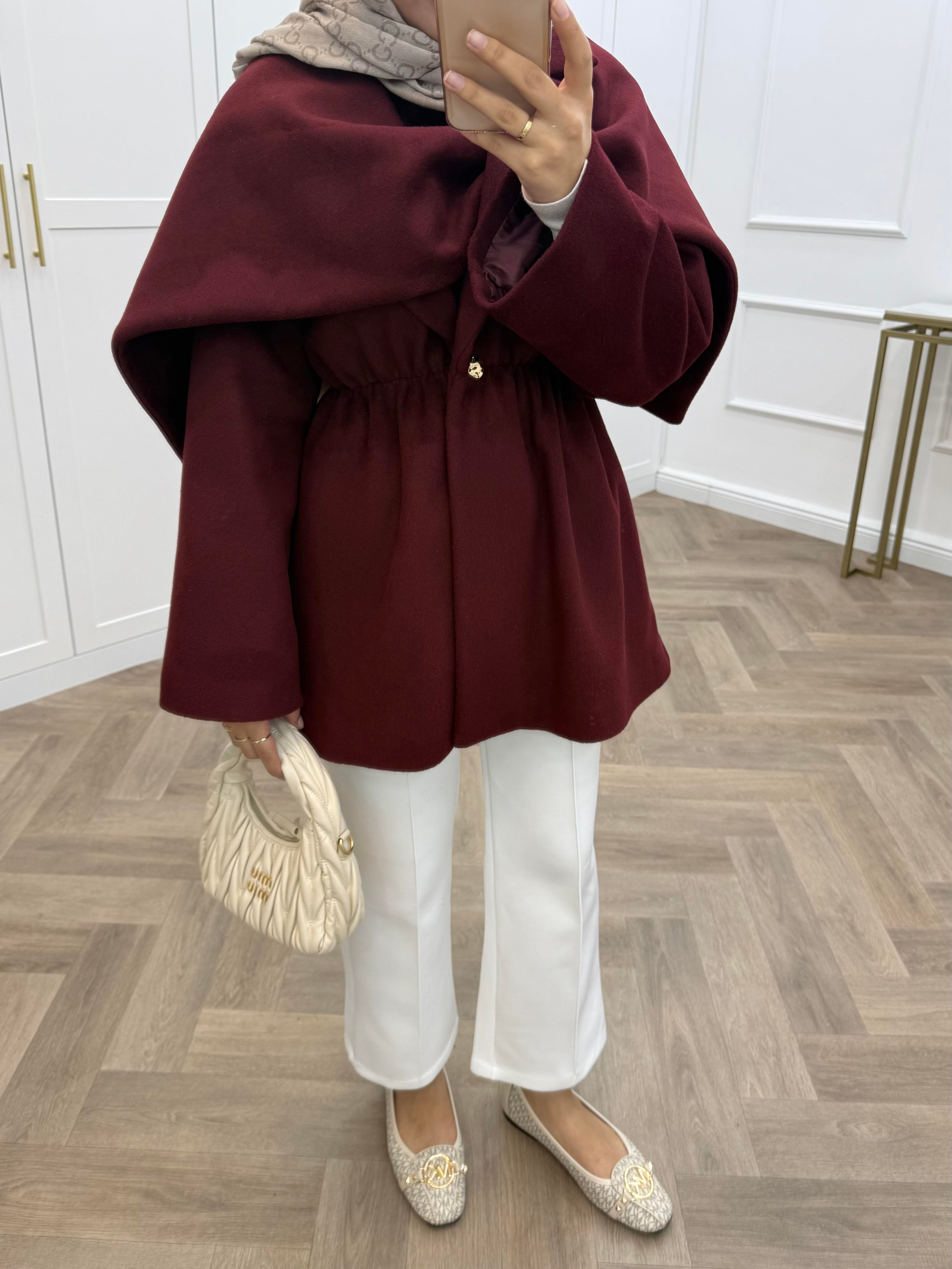 ŞAL DETAYLI KAŞE CEKET BORDO