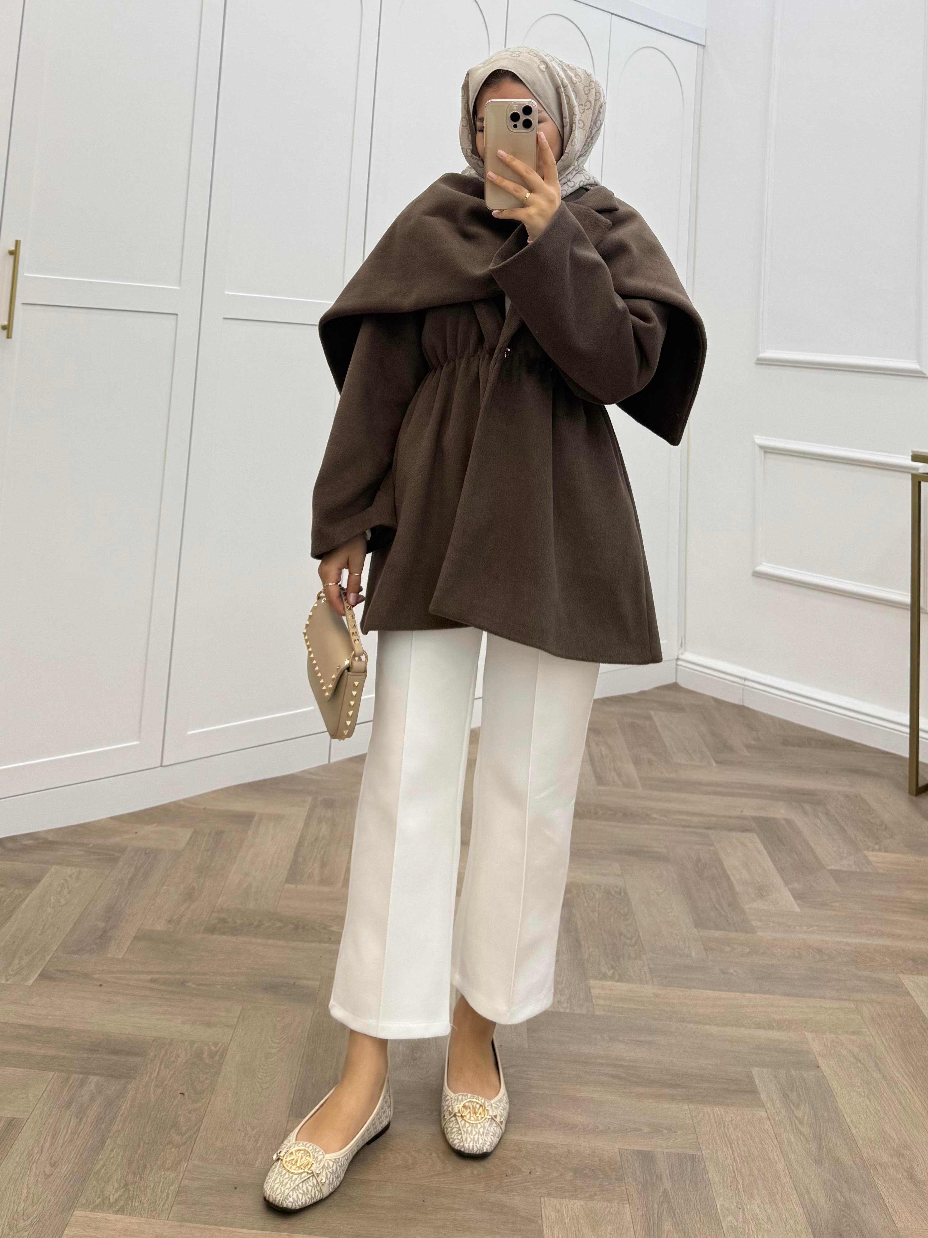 ŞAL DETAYLI KAŞE CEKET KAHVE