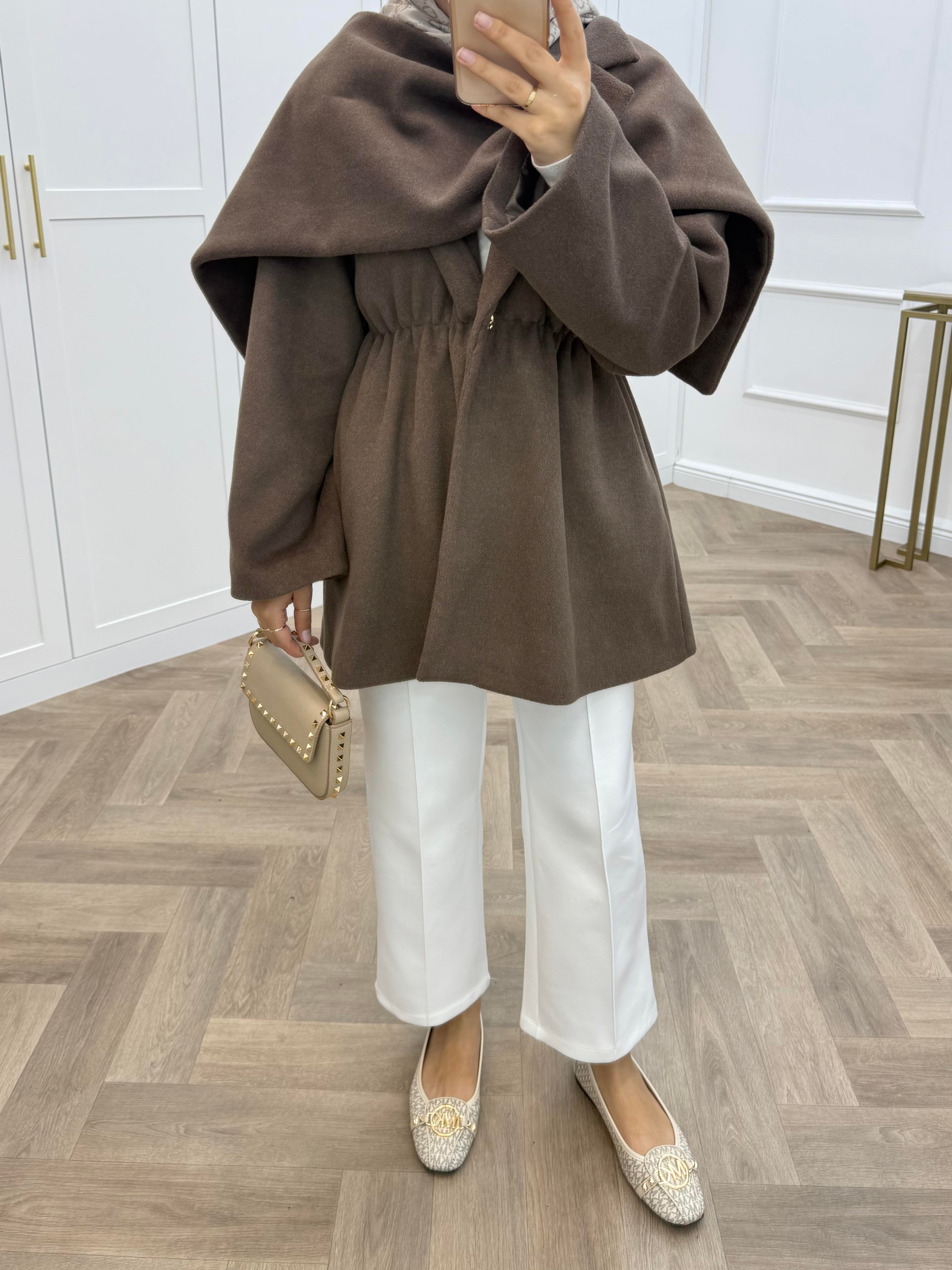 ŞAL DETAYLI KAŞE CEKET KAHVE