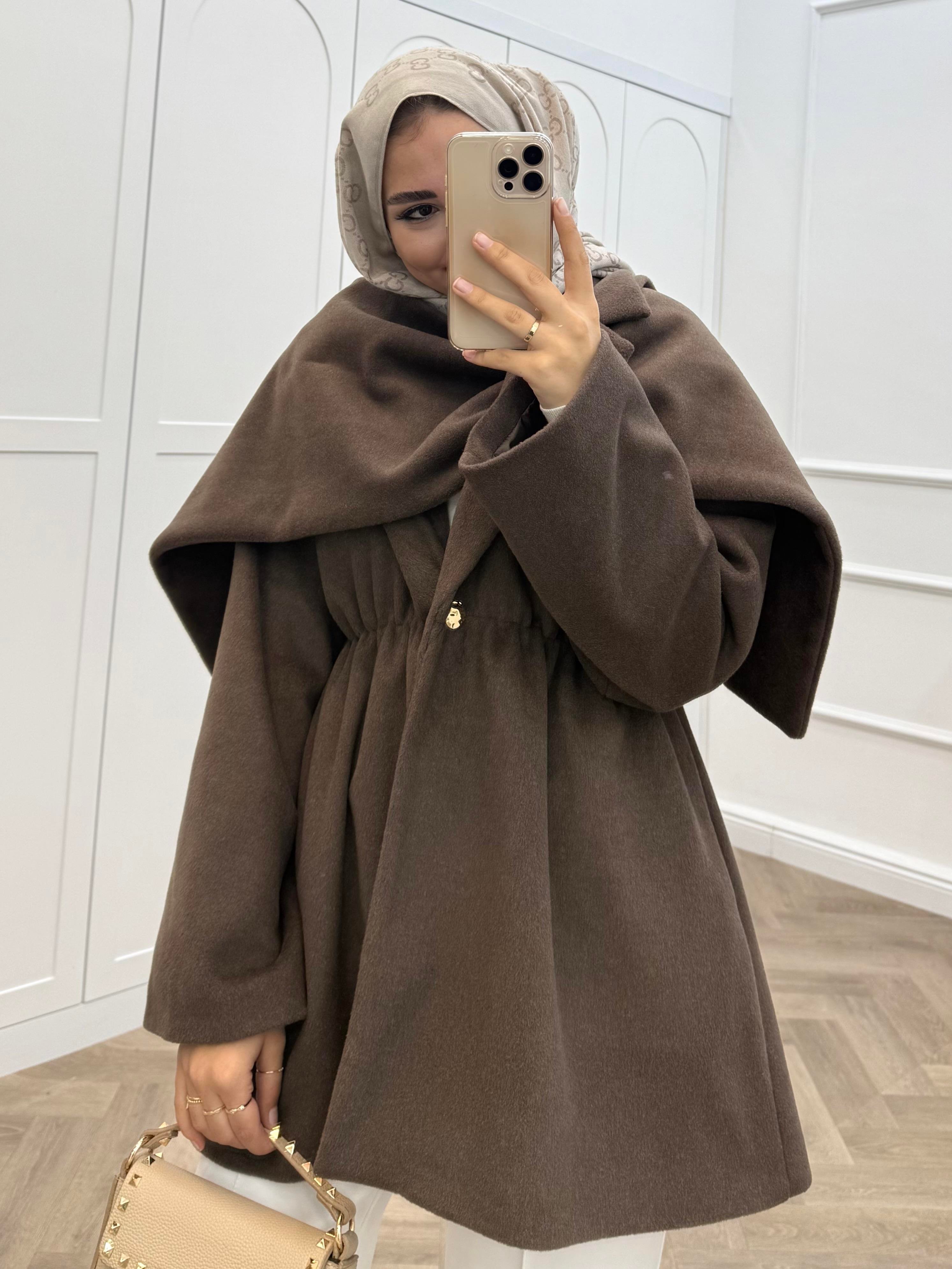 ŞAL DETAYLI KAŞE CEKET KAHVE