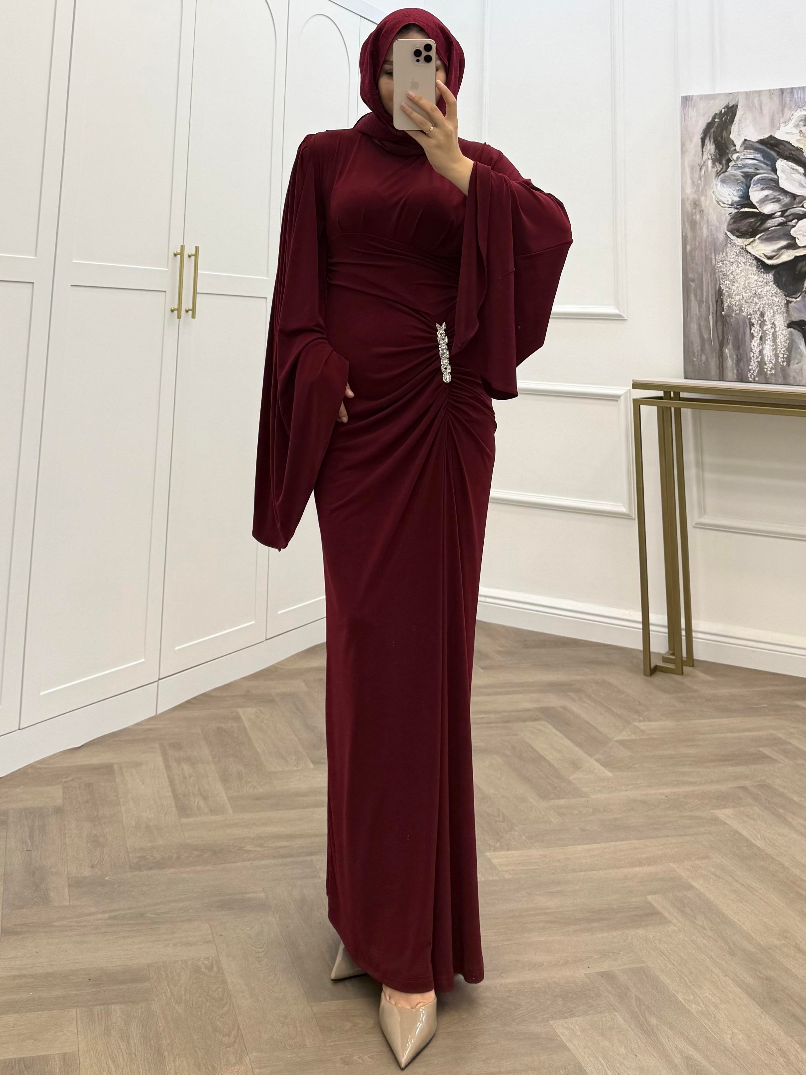 SALAŞ KOL SANDY ELBİSE BORDO