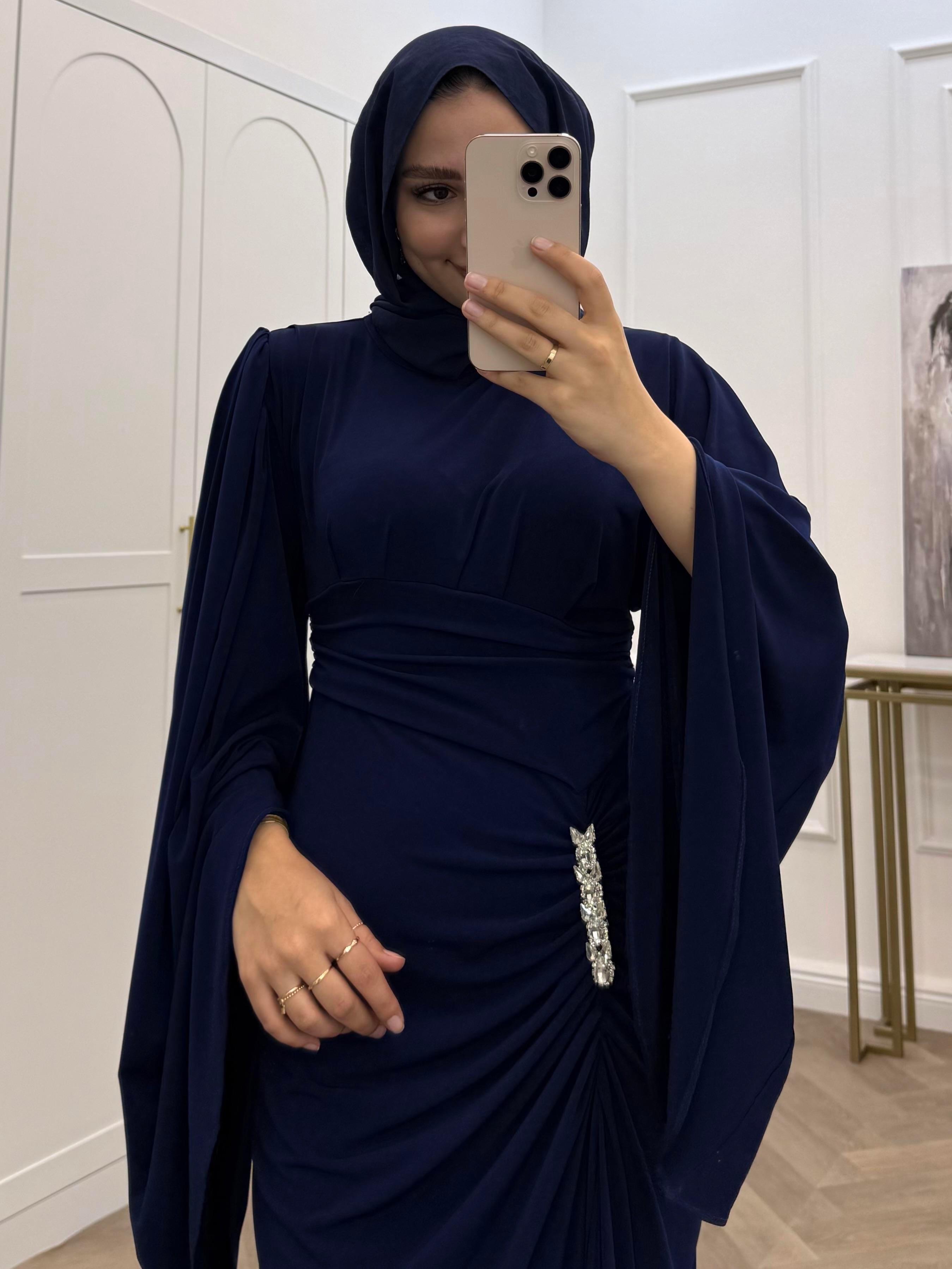 SALAŞ KOL SANDY ELBİSE LACİVERT