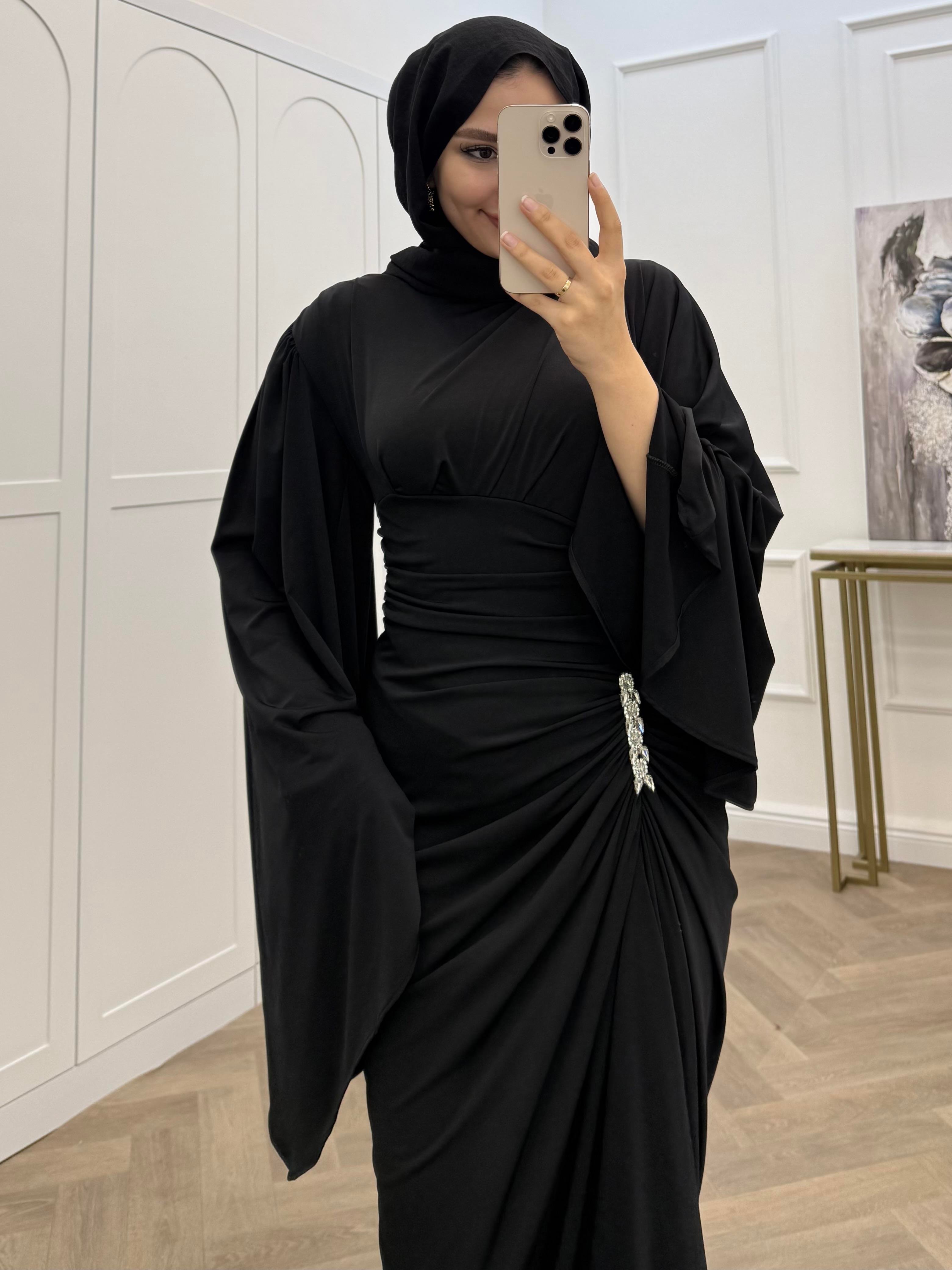 SALAŞ KOL SANDY ELBİSE SİYAH