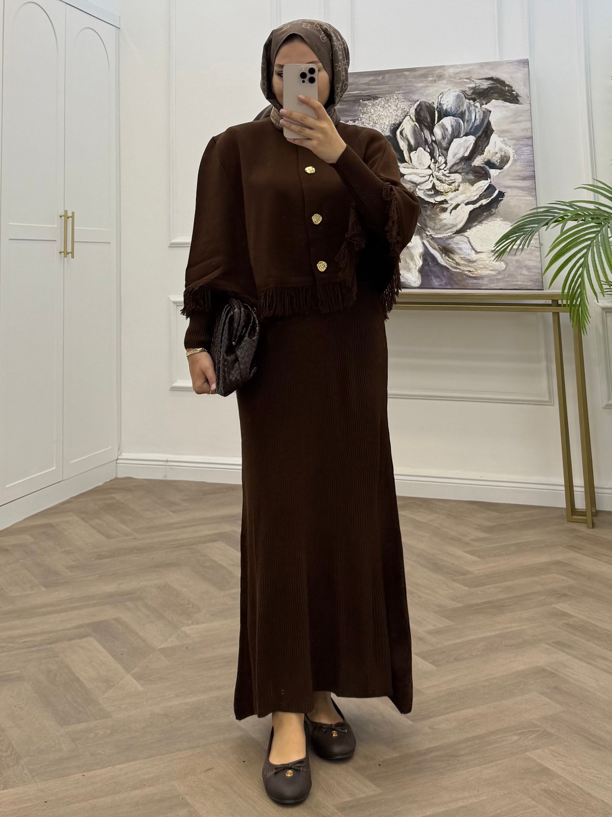 SALDA CEKETLİ TRİKO TAKIM KAHVE