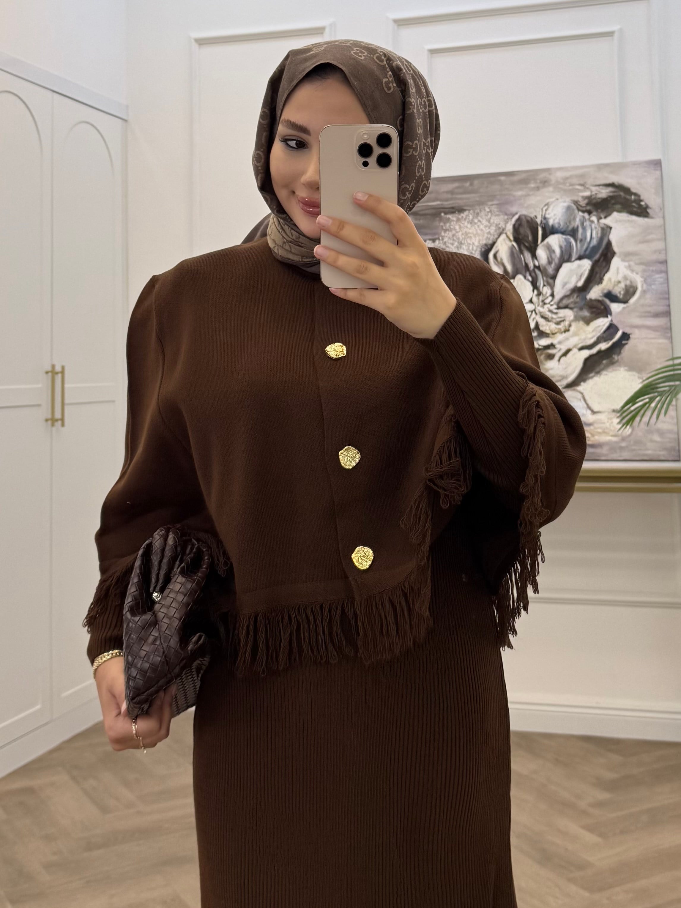 SALDA CEKETLİ TRİKO TAKIM KAHVE