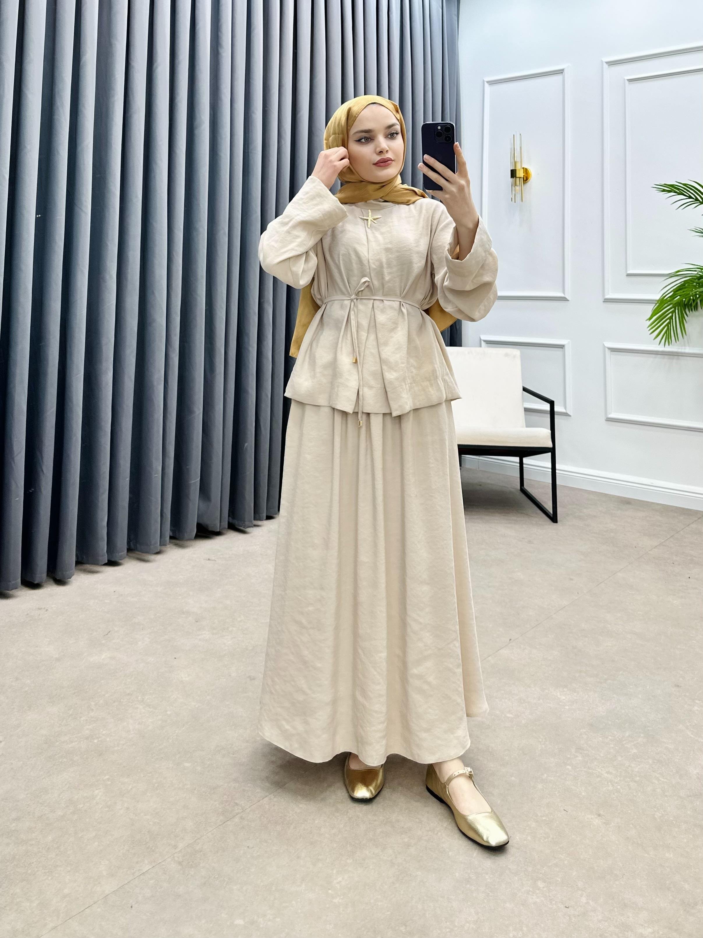 SARA MODAL ETEKLİ TAKIM BEJ