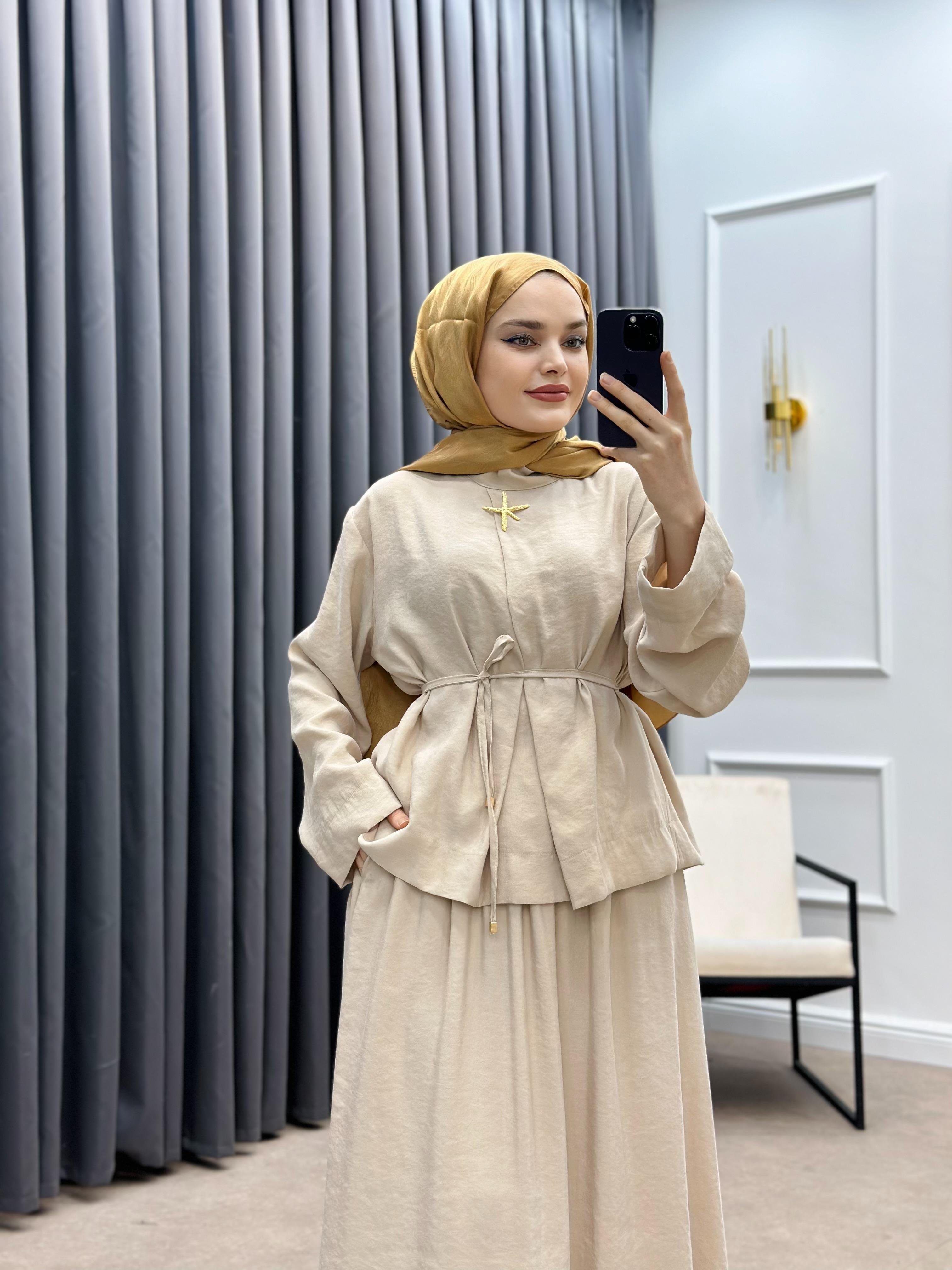SARA MODAL ETEKLİ TAKIM BEJ