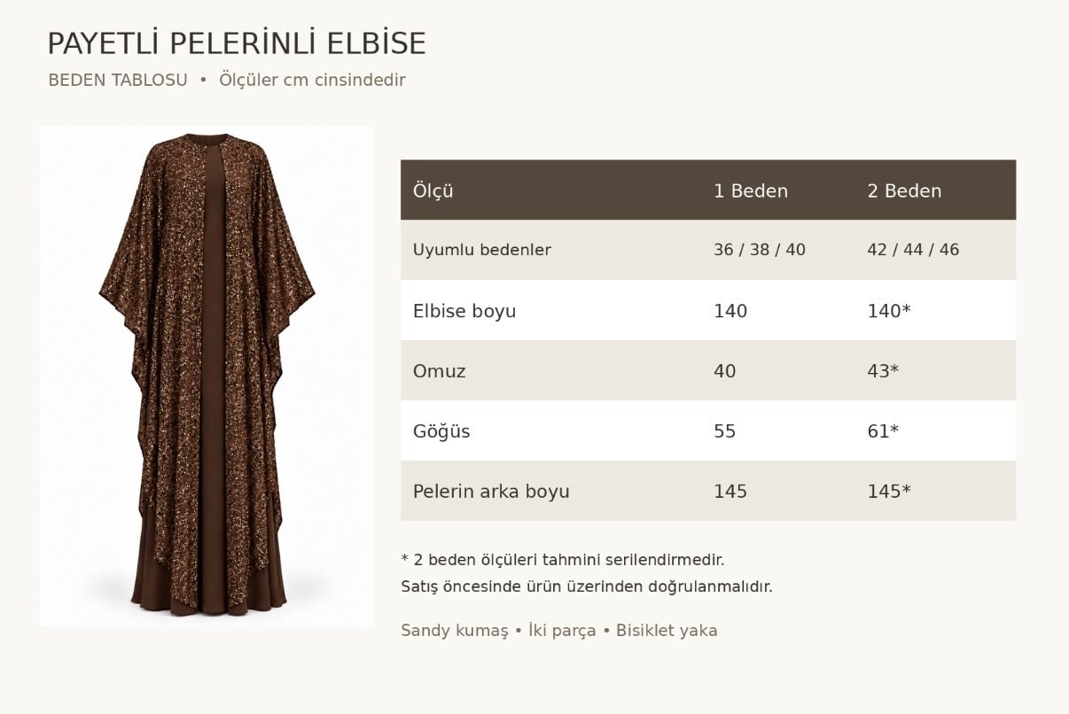 SARA PELERİN DETAY PAYETLİ ELBİSE VİZON