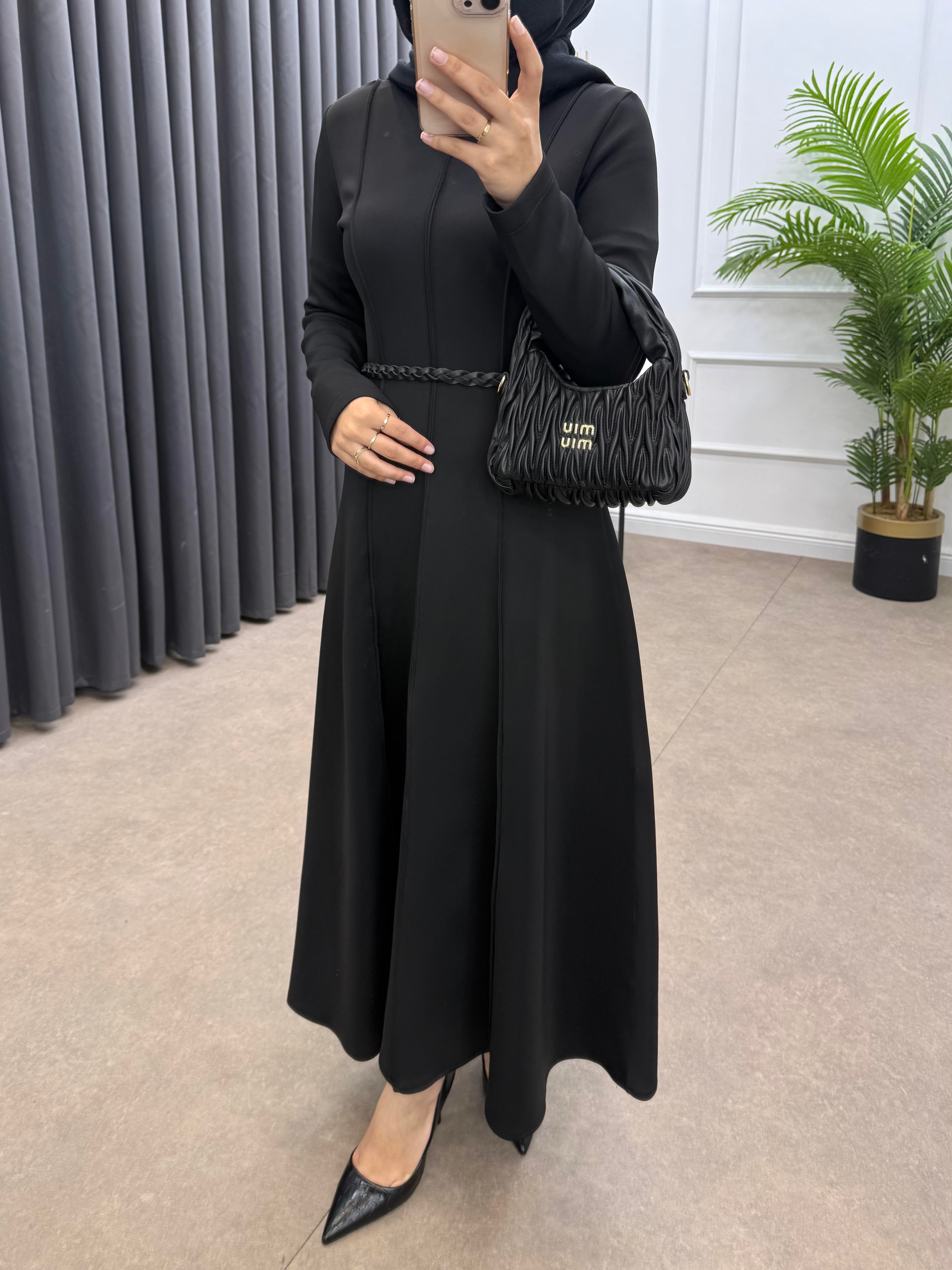 SCUBA ÖRGÜ KEMERLİ ELBİSE ANTRASİT