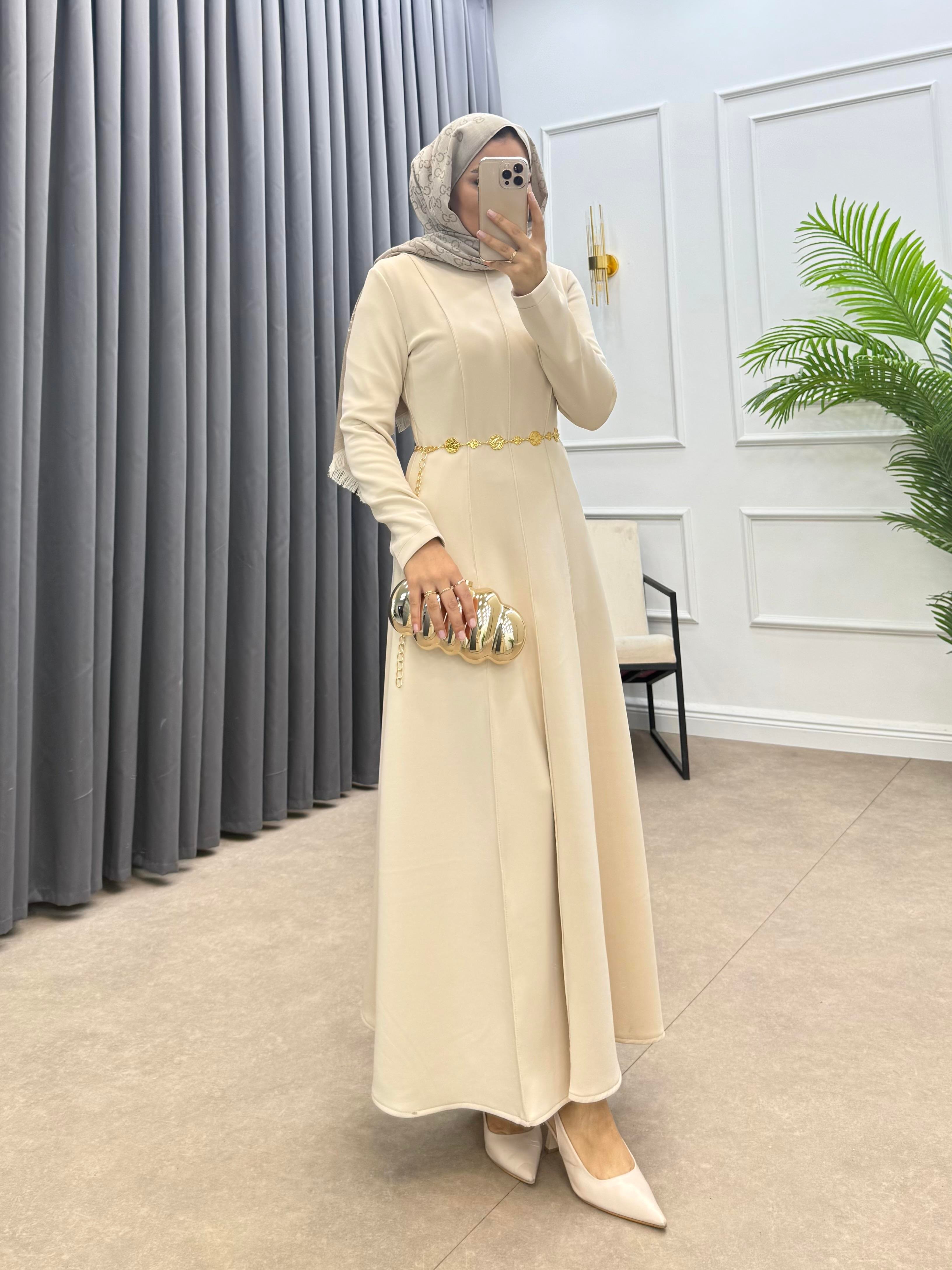 SCUBA ÖRGÜ KEMERLİ ELBİSE TAŞ