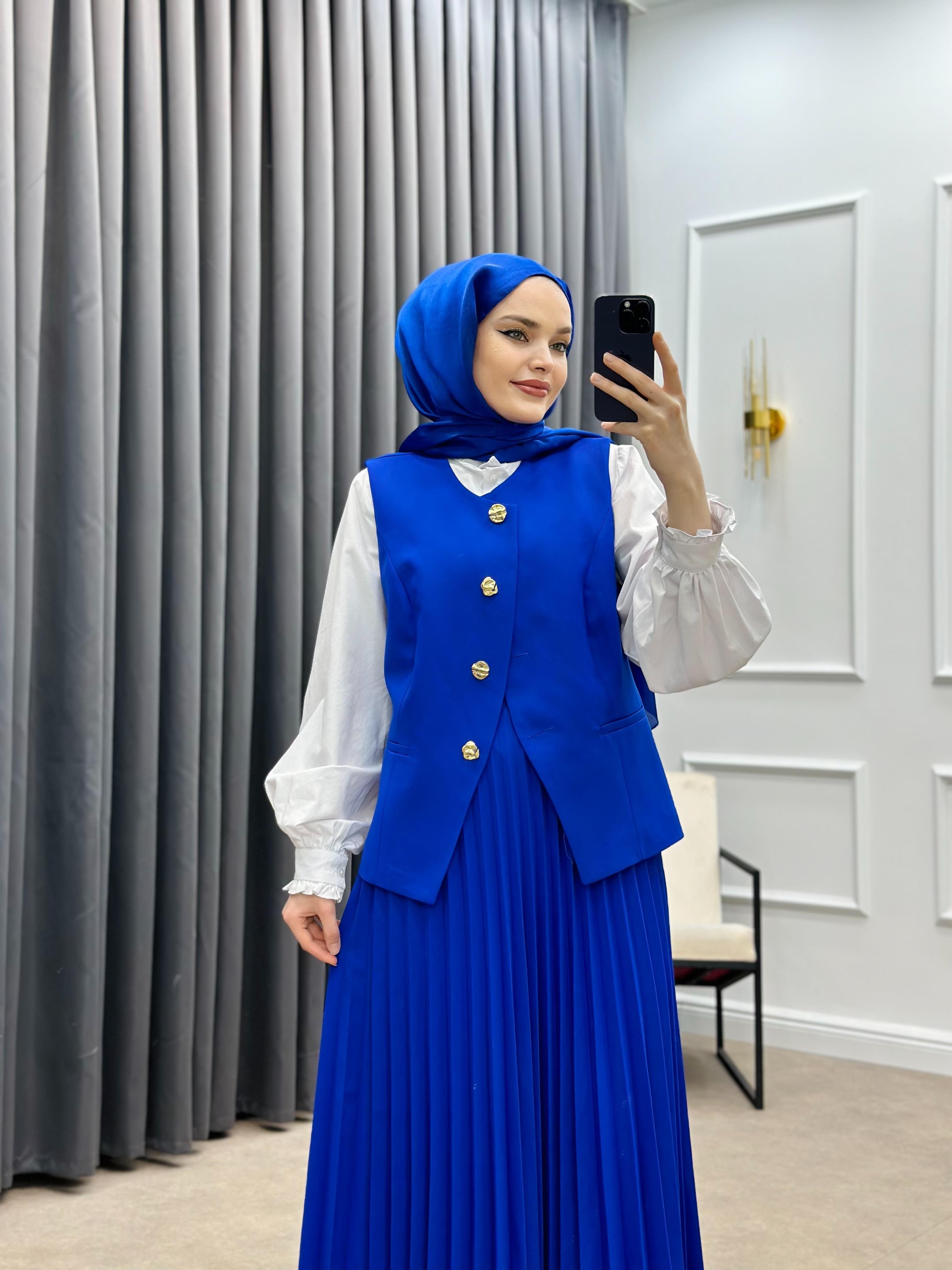 SHEİN GOLD DÜĞMELİ ETEKLİ TAKIM SAKS
