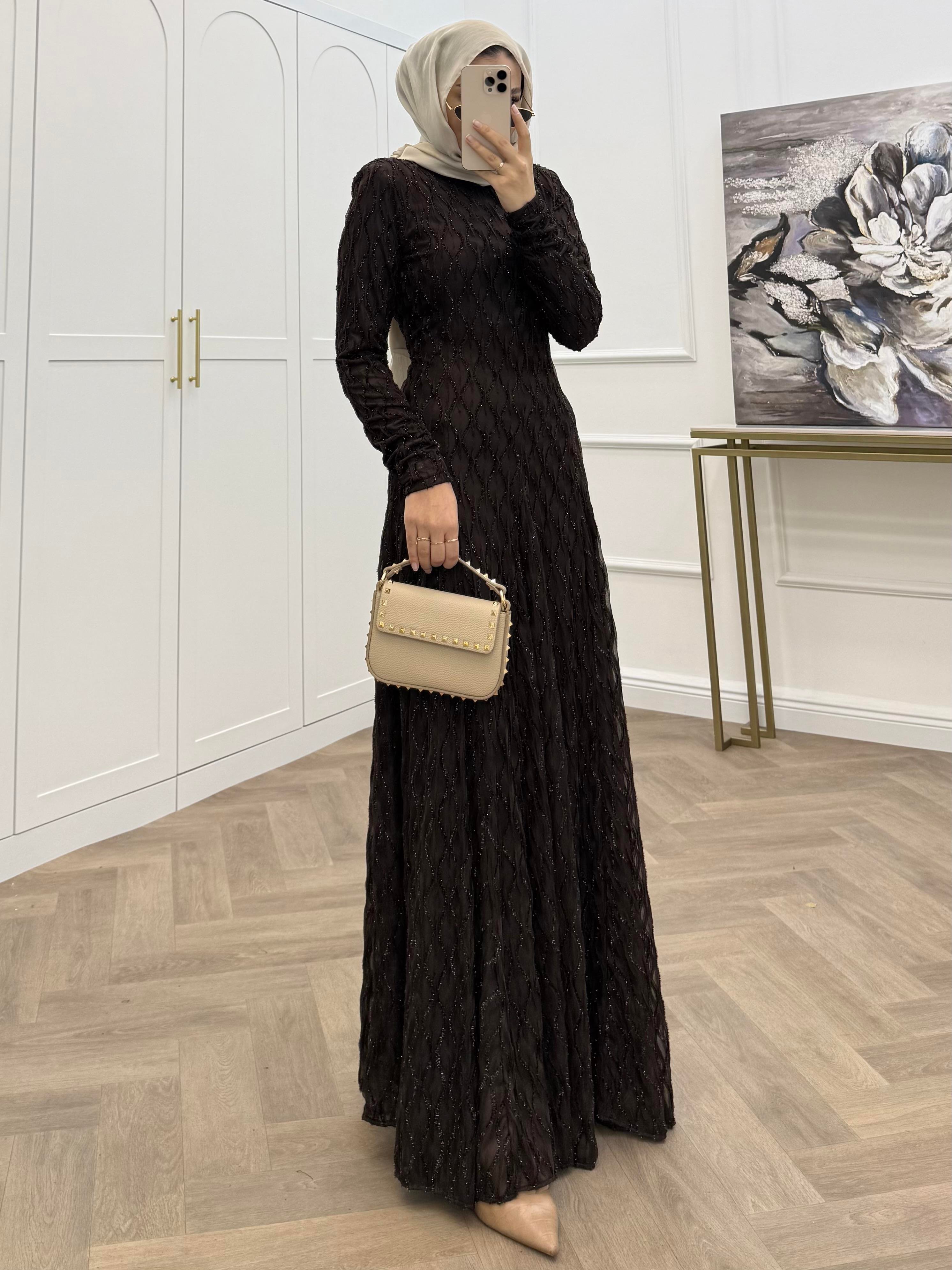 SİMLİ BALIK MODEL ELBİSE KAHVE