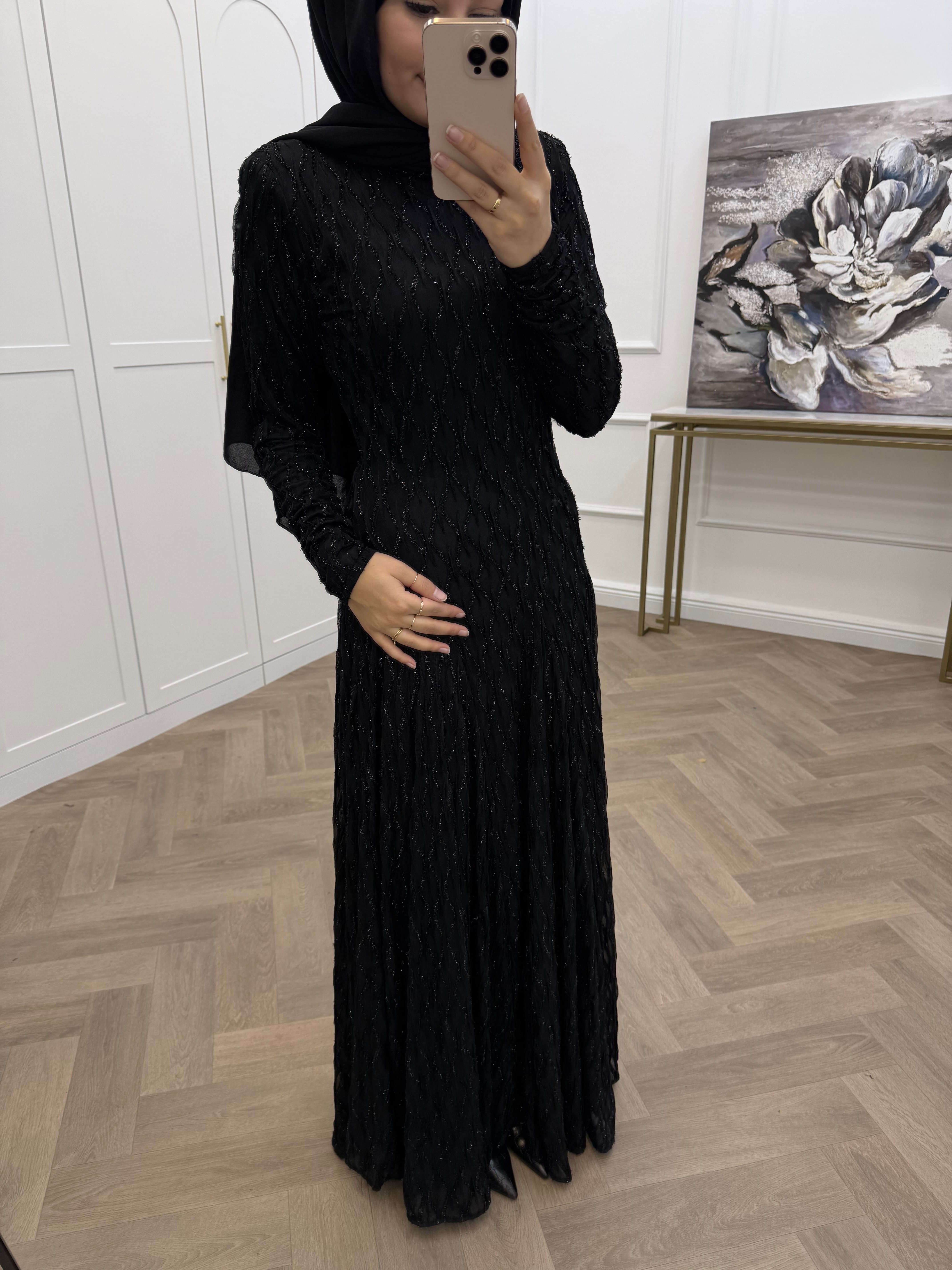 SİMLİ BALIK MODEL ELBİSE  SİYAH