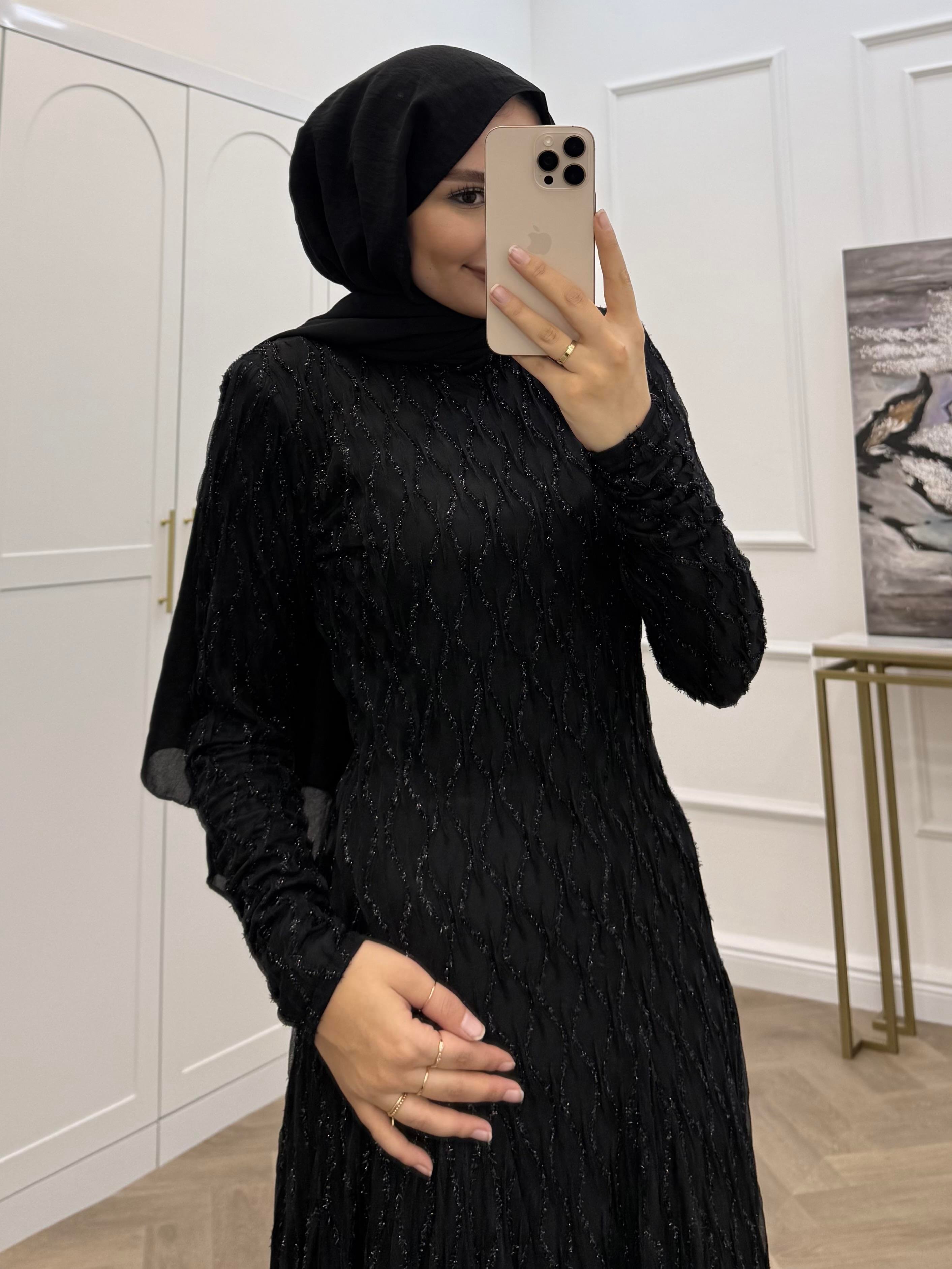 SİMLİ BALIK MODEL ELBİSE  SİYAH