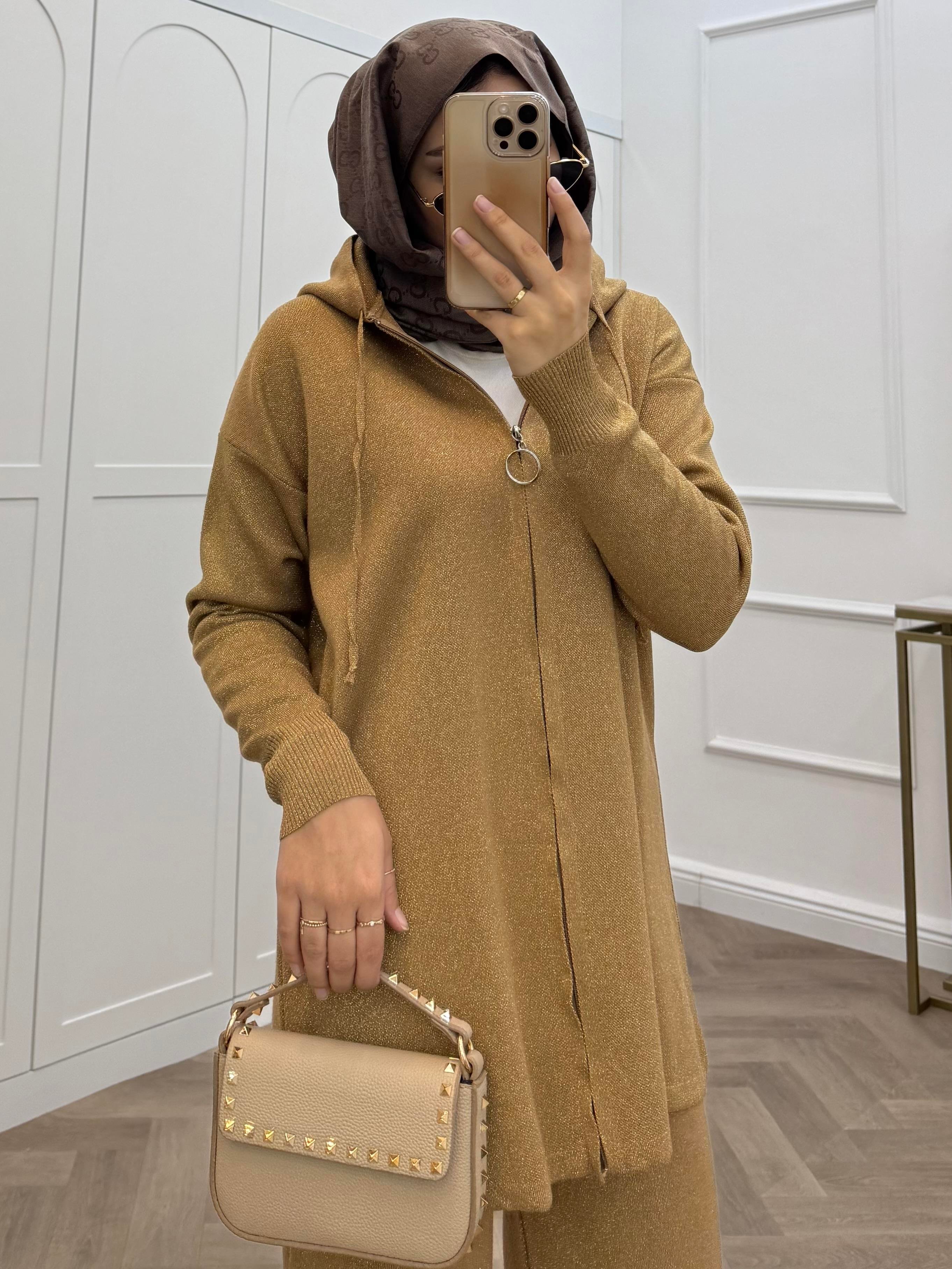 SİMLİ ÇELİK ÖRME TAKIM SÜTLÜ KAHVE