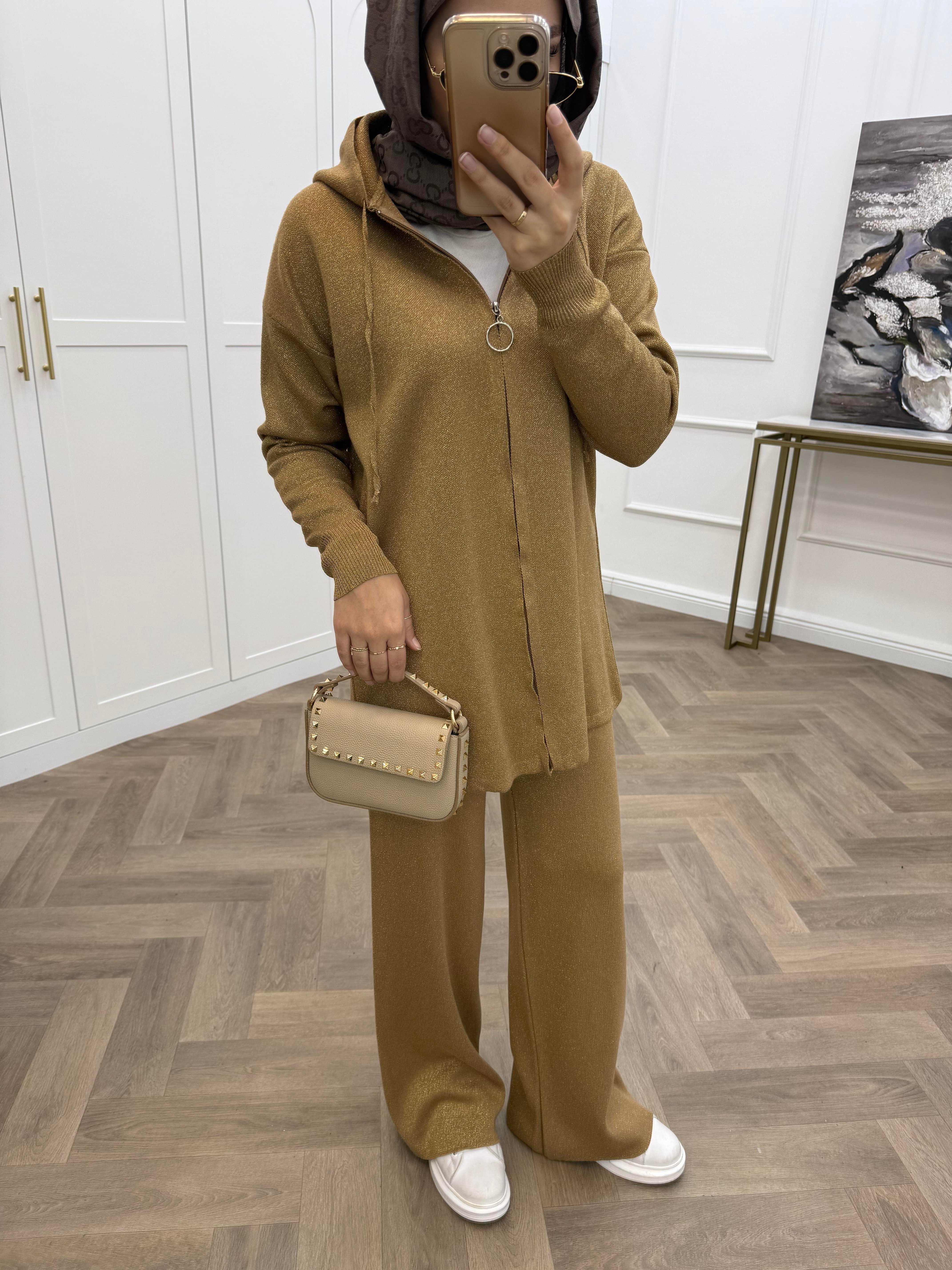 SİMLİ ÇELİK ÖRME TAKIM SÜTLÜ KAHVE