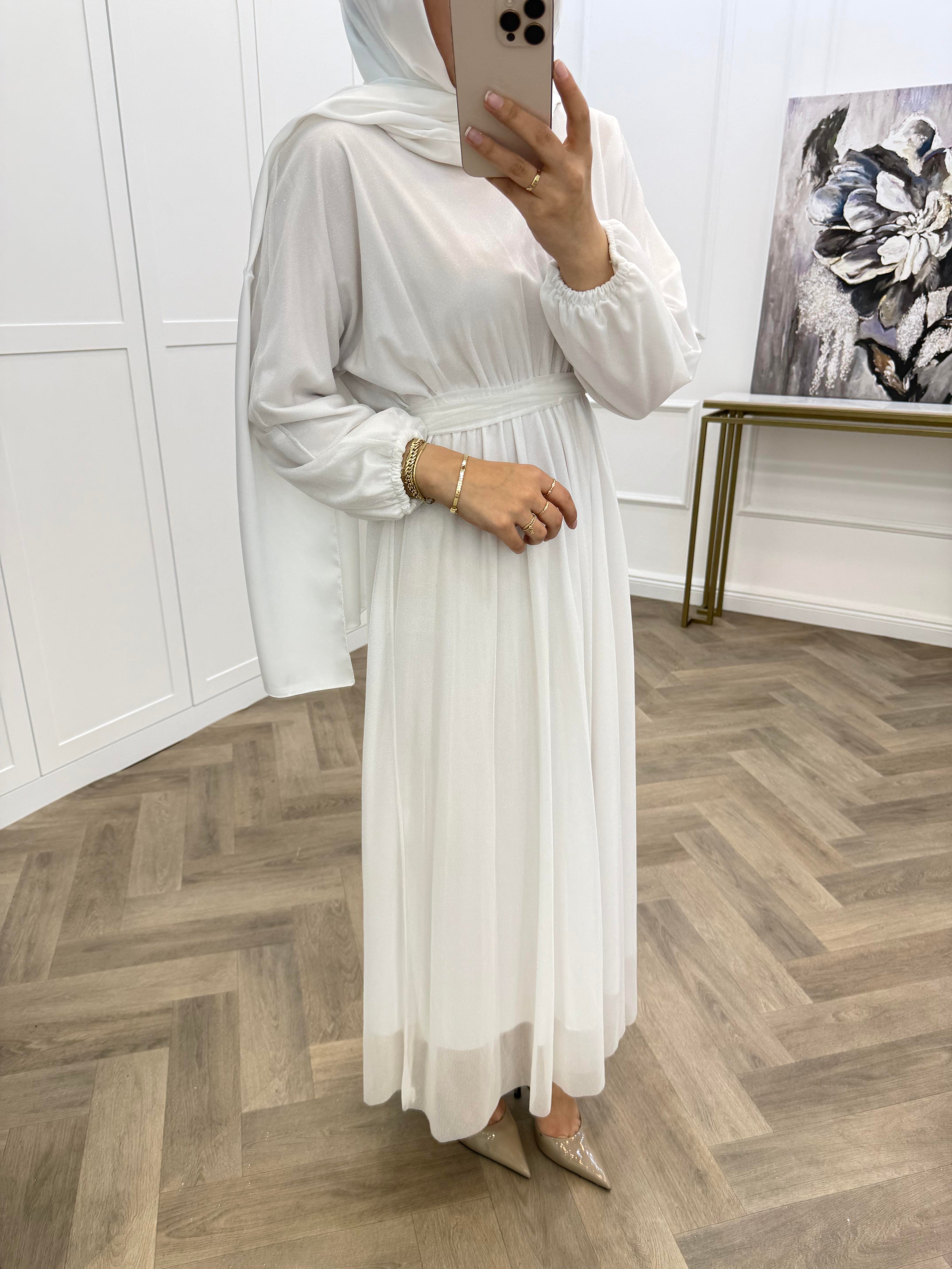 SİMLİ TÜL ELBİSE BEYAZ