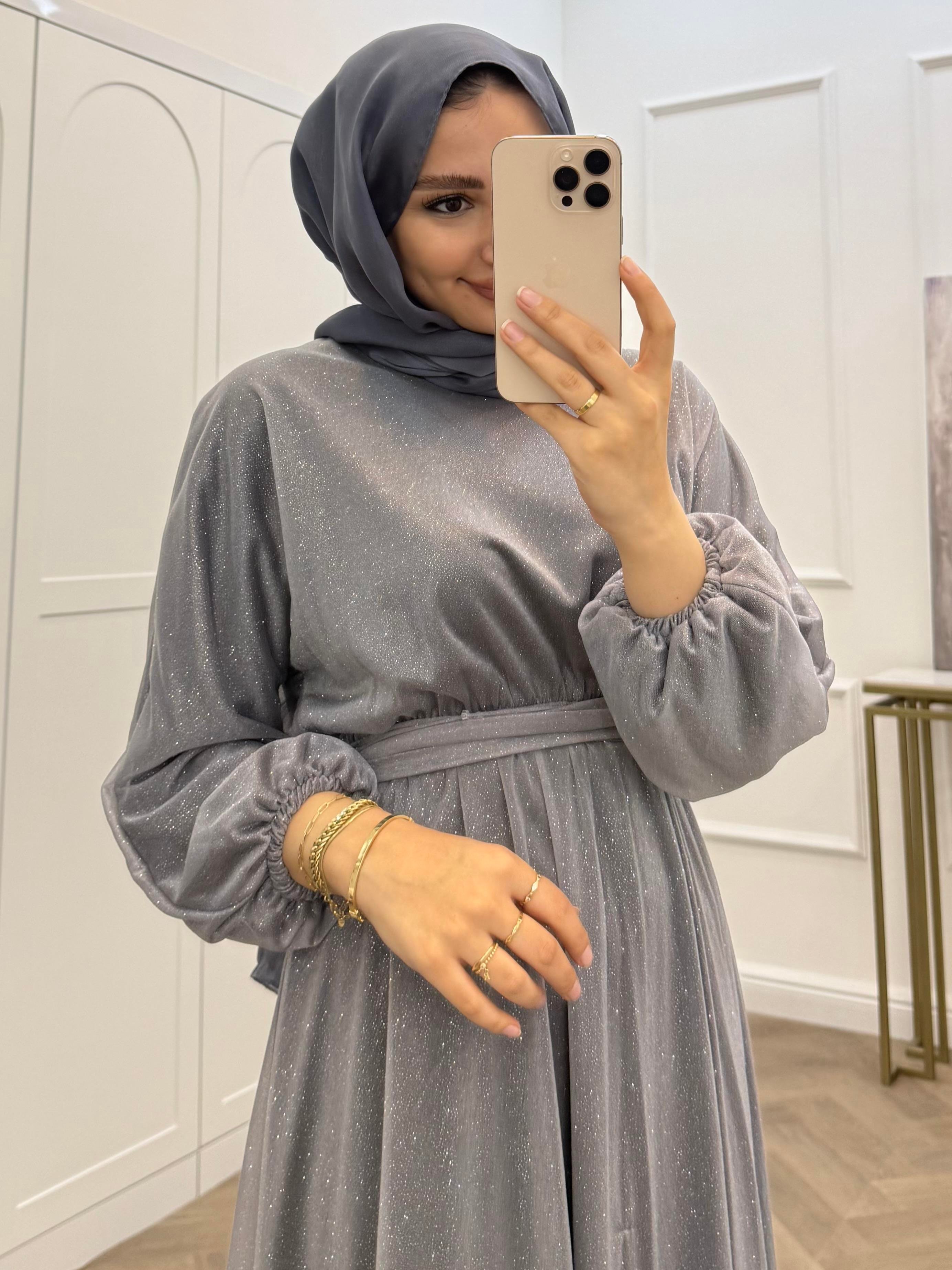 SİMLİ TÜL ELBİSE GRİ