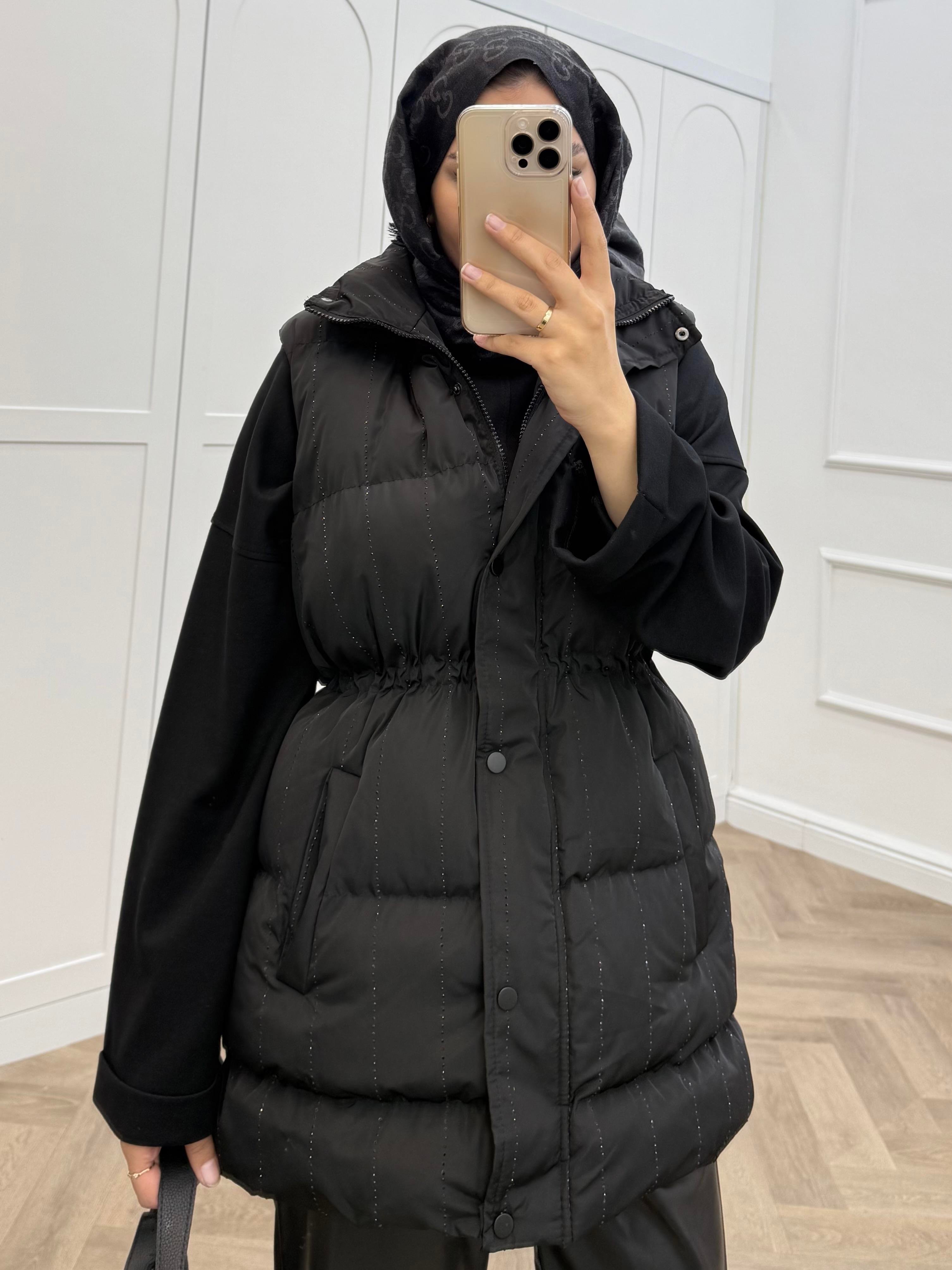 ŞİŞME TAŞLI YELEK SİYAH