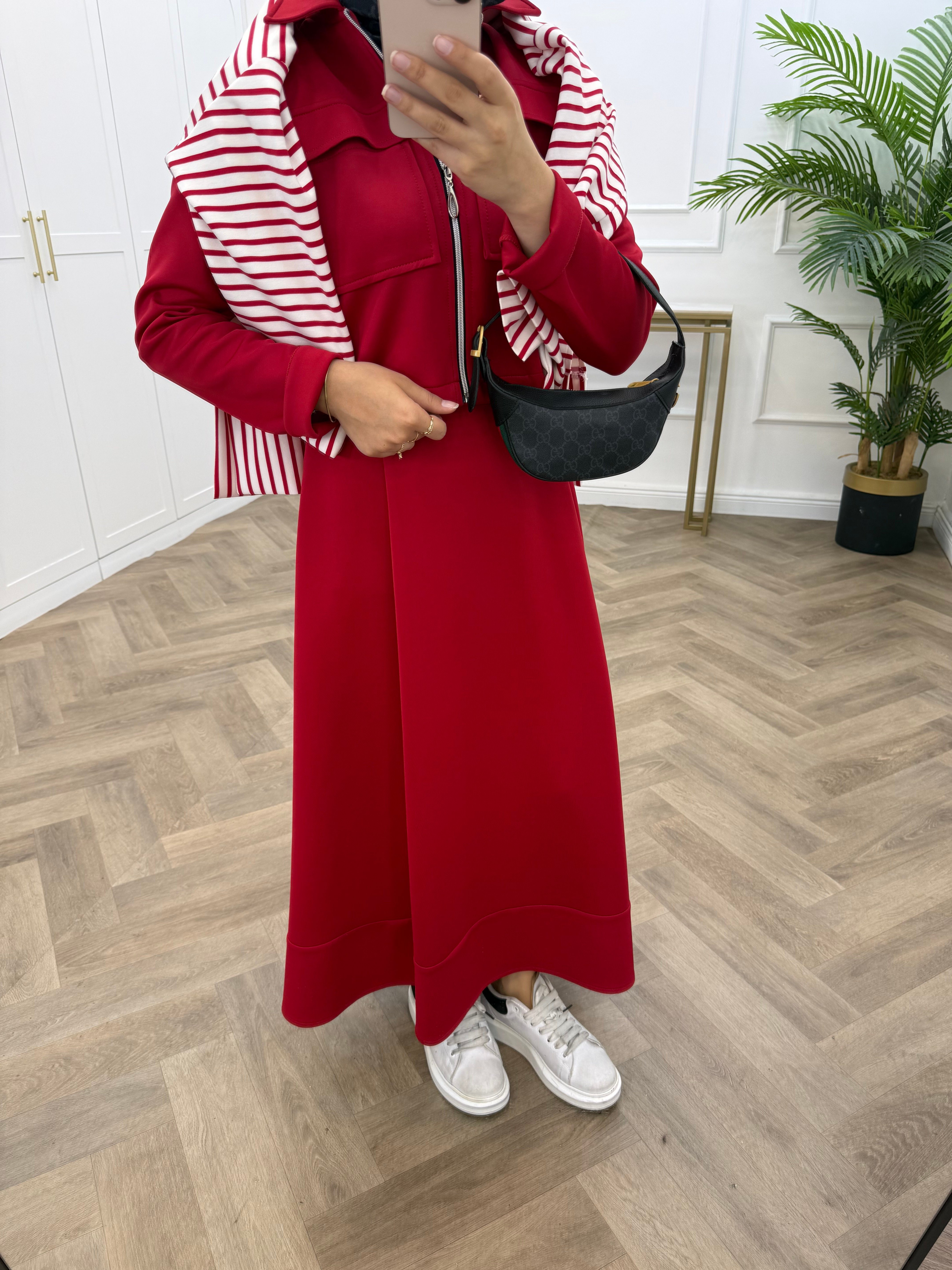 SLİS FERMUARLI SCUBA ETEKLİ TAKIM KIRMIZI