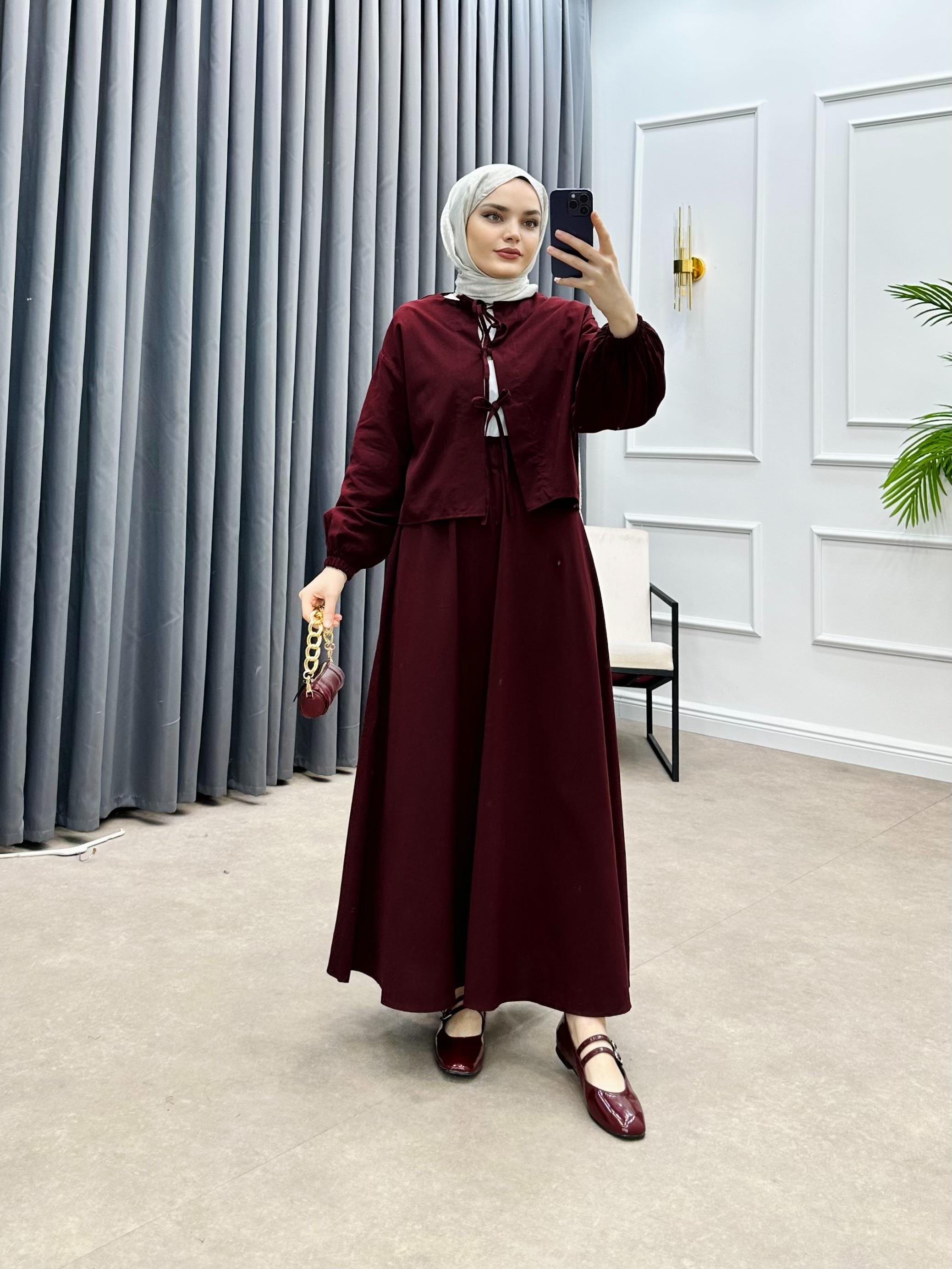 SOVE ETEKLİ KETEN TAKIM BORDO