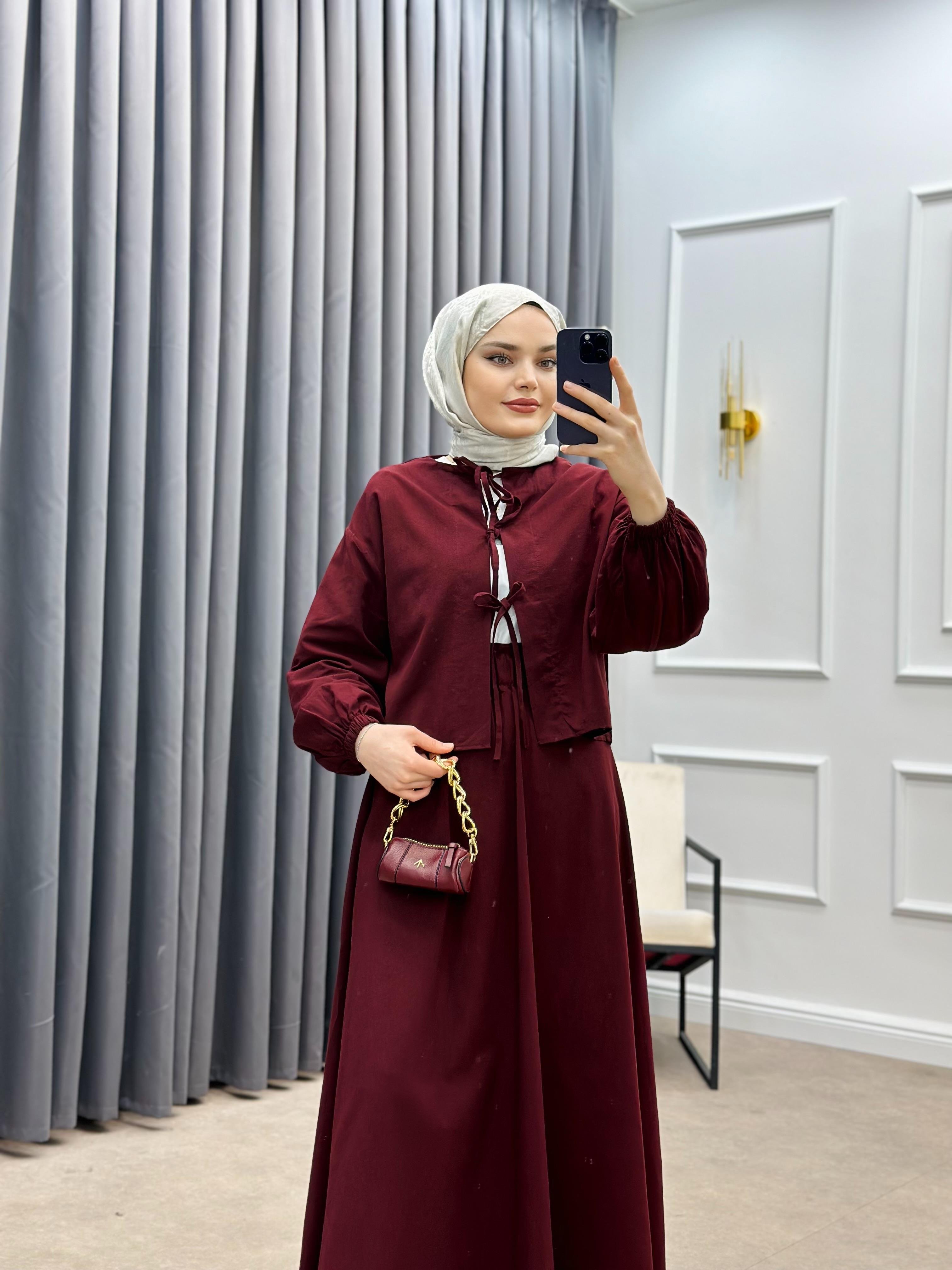 SOVE ETEKLİ KETEN TAKIM BORDO