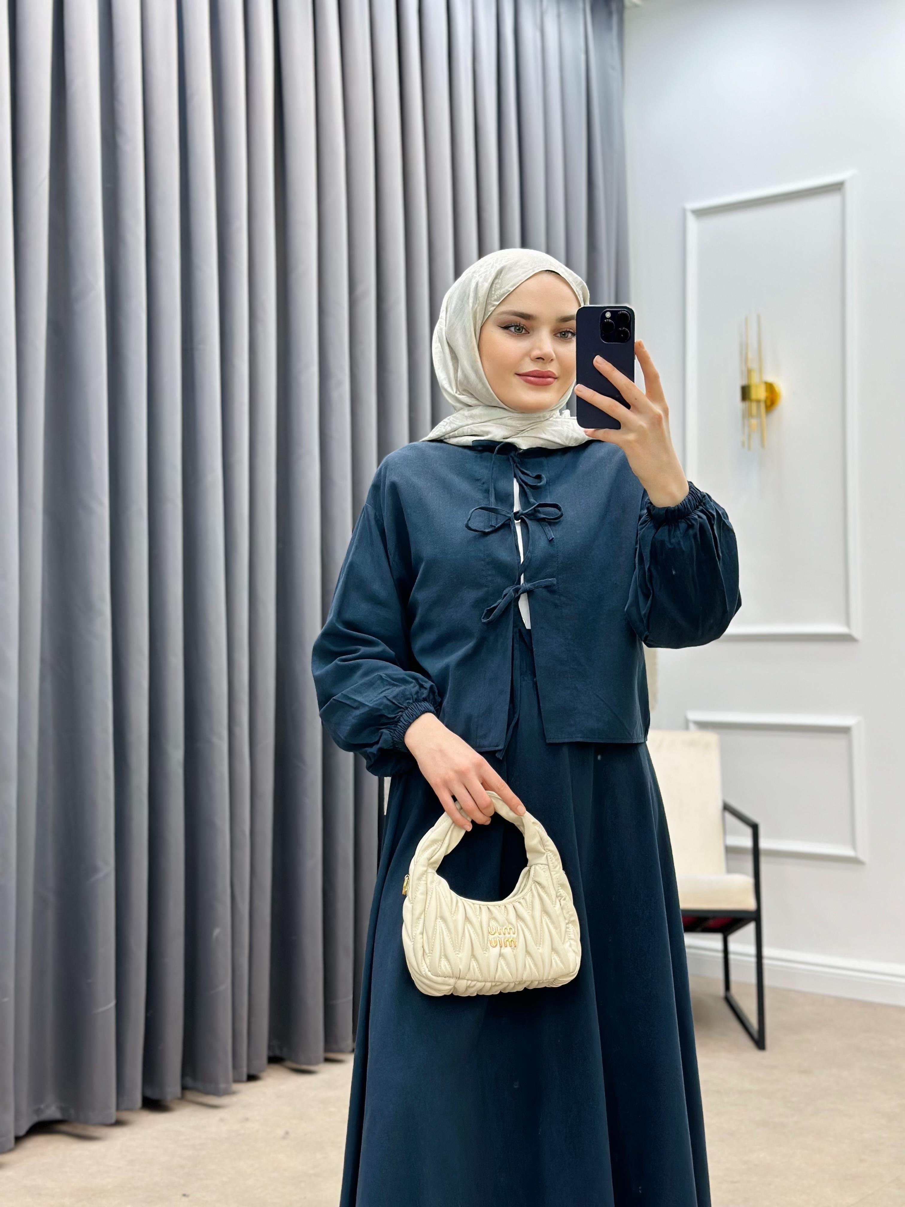 SOVE ETEKLİ KETEN TAKIM LACİVERT