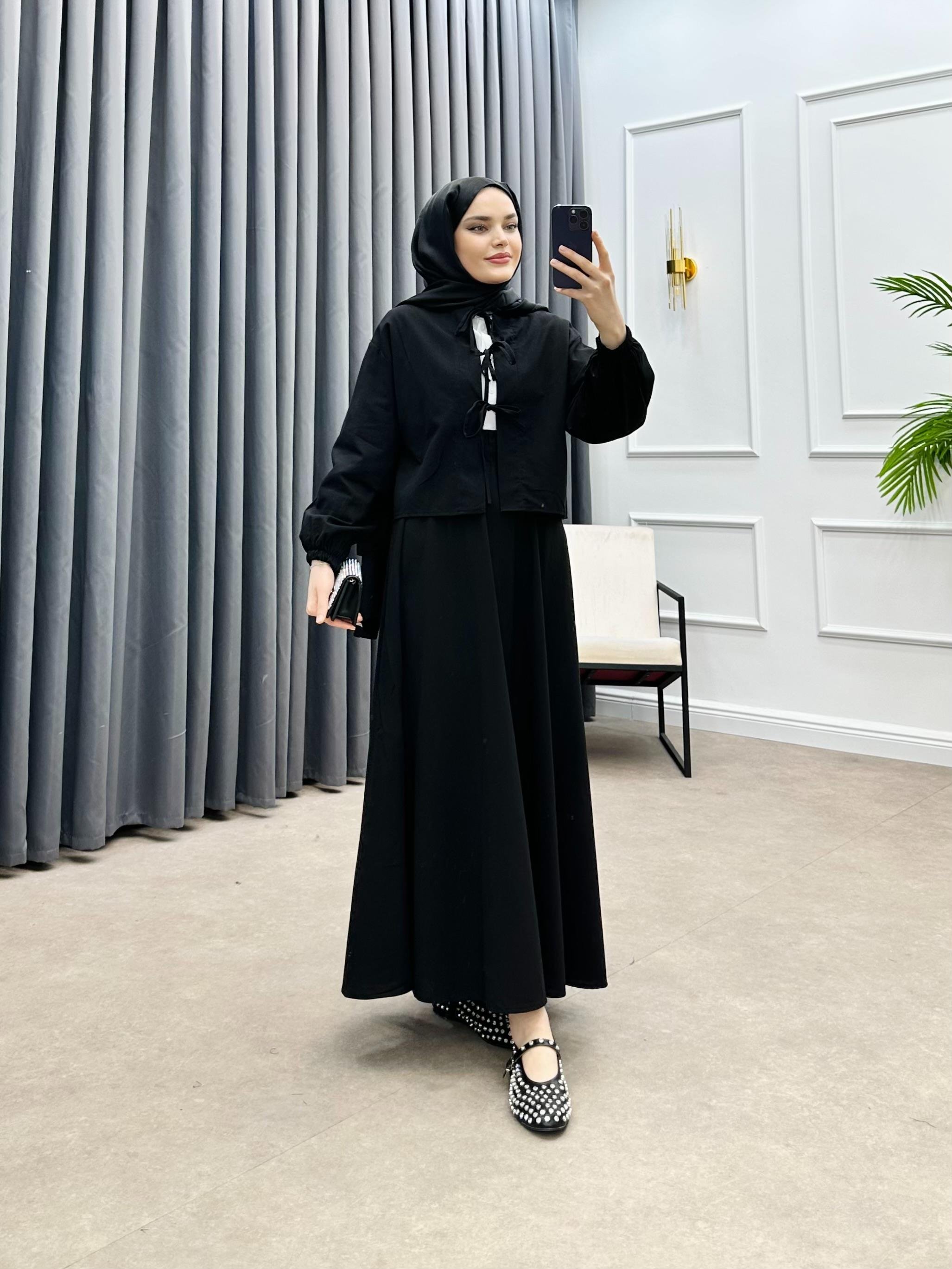 SOVE ETEKLİ KETEN TAKIM SİYAH