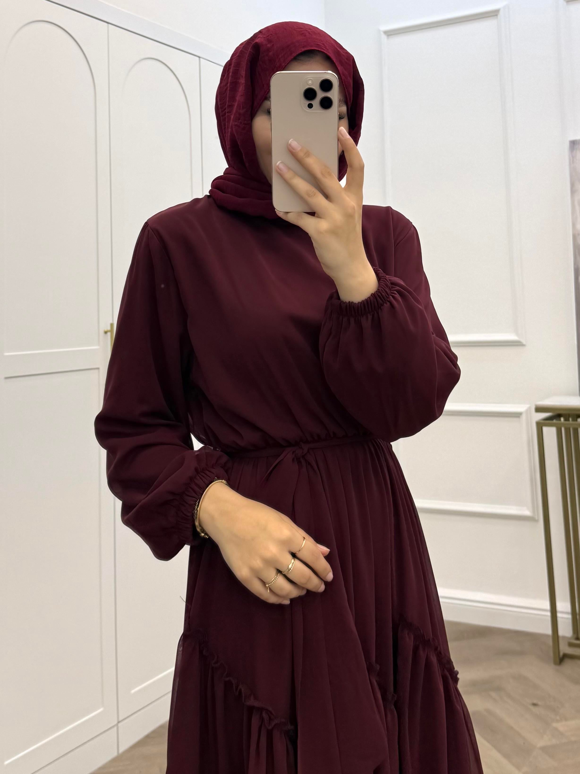 SUDE ŞİFON ELBİSE BORDO