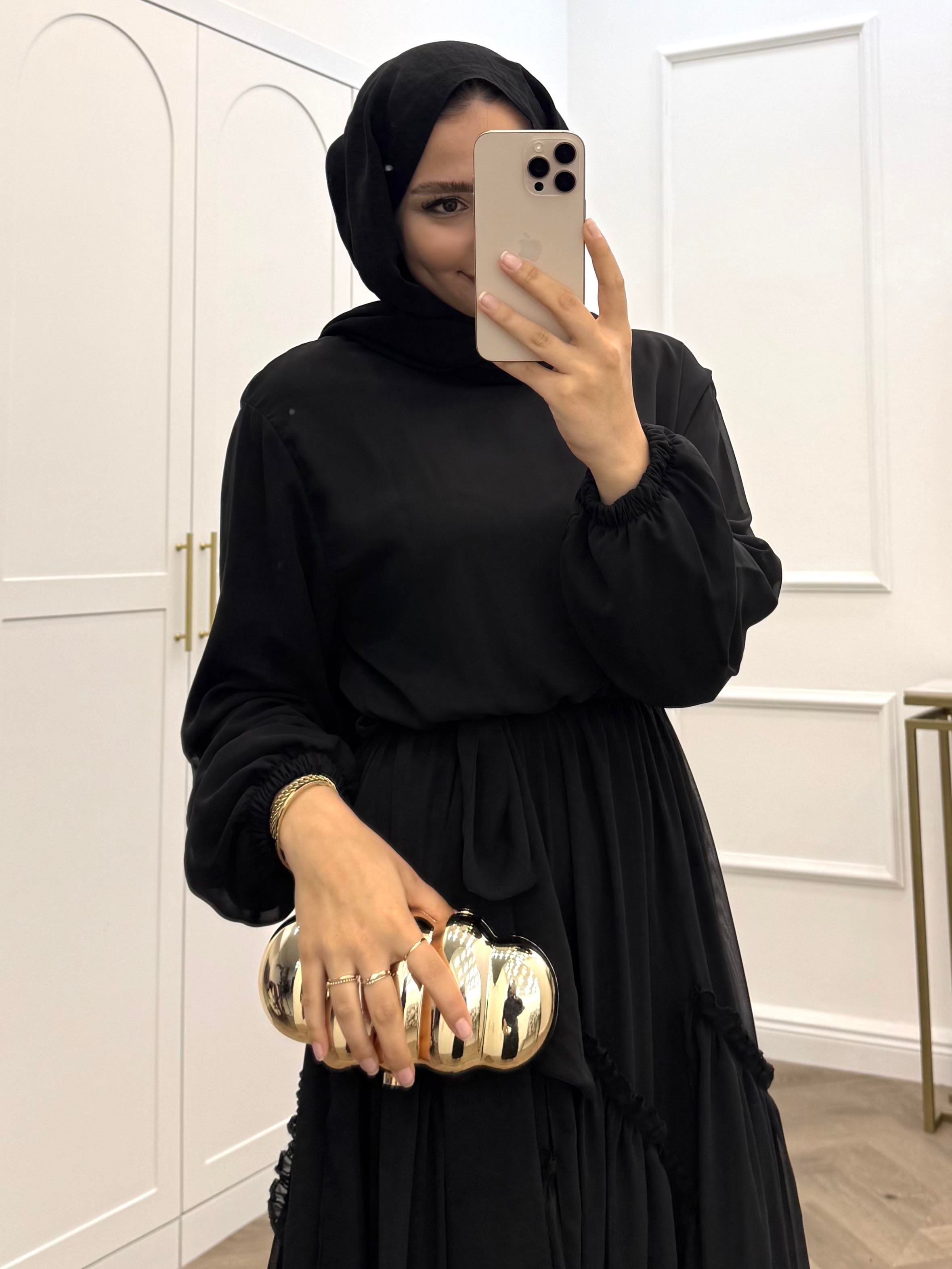 SUDE ŞİFON ELBİSE SİYAH