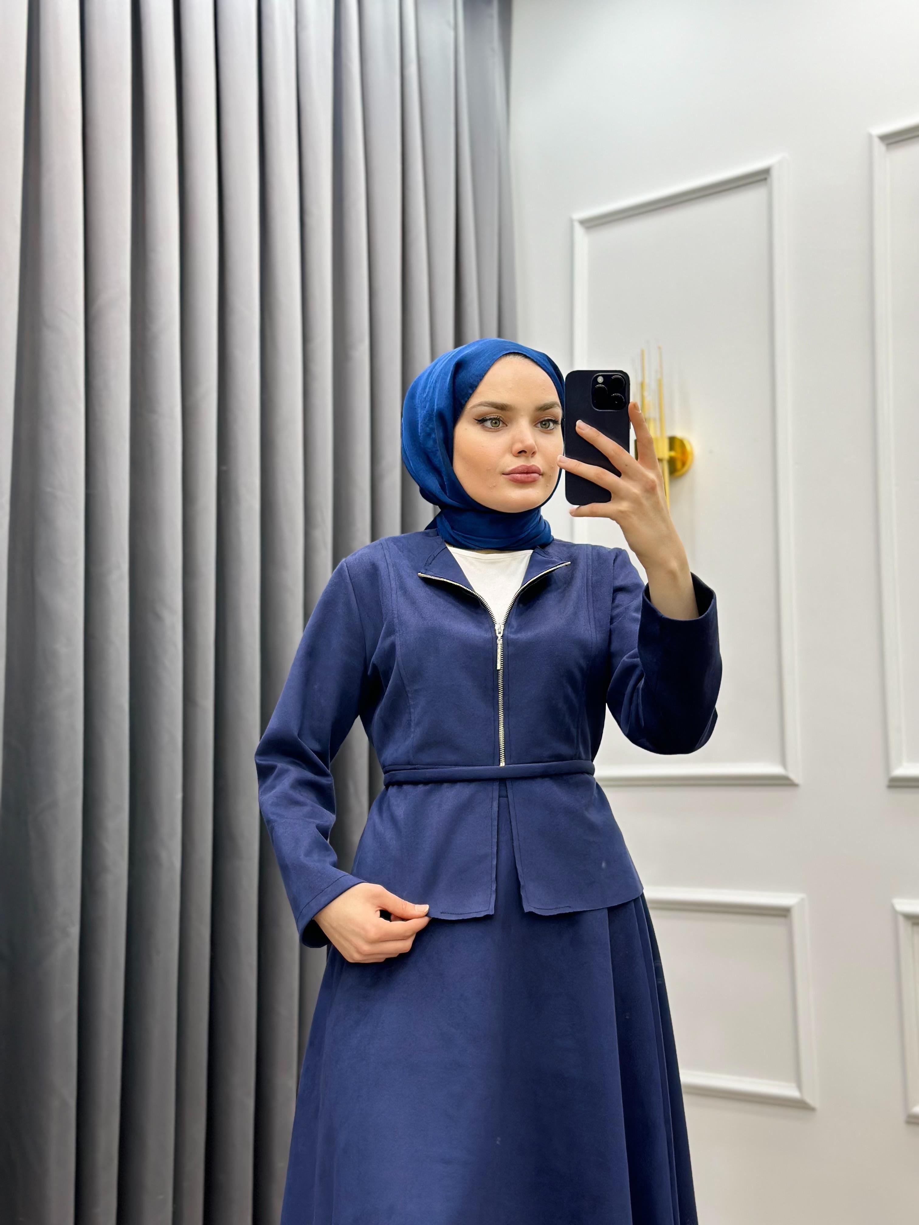 SÜET ETEKLİ TAKIM LACİVERT