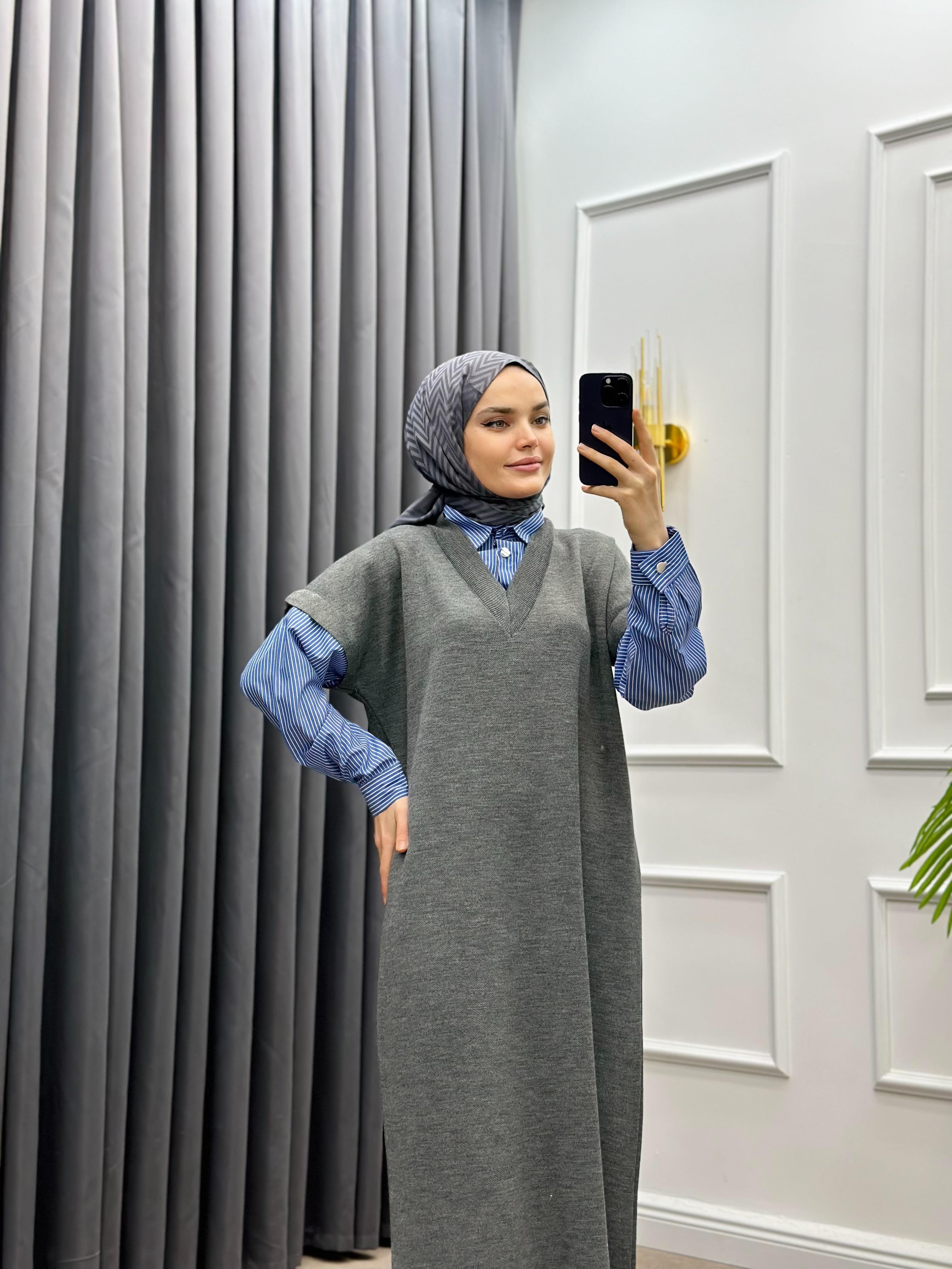 SÜVETER ELBİSE FÜME