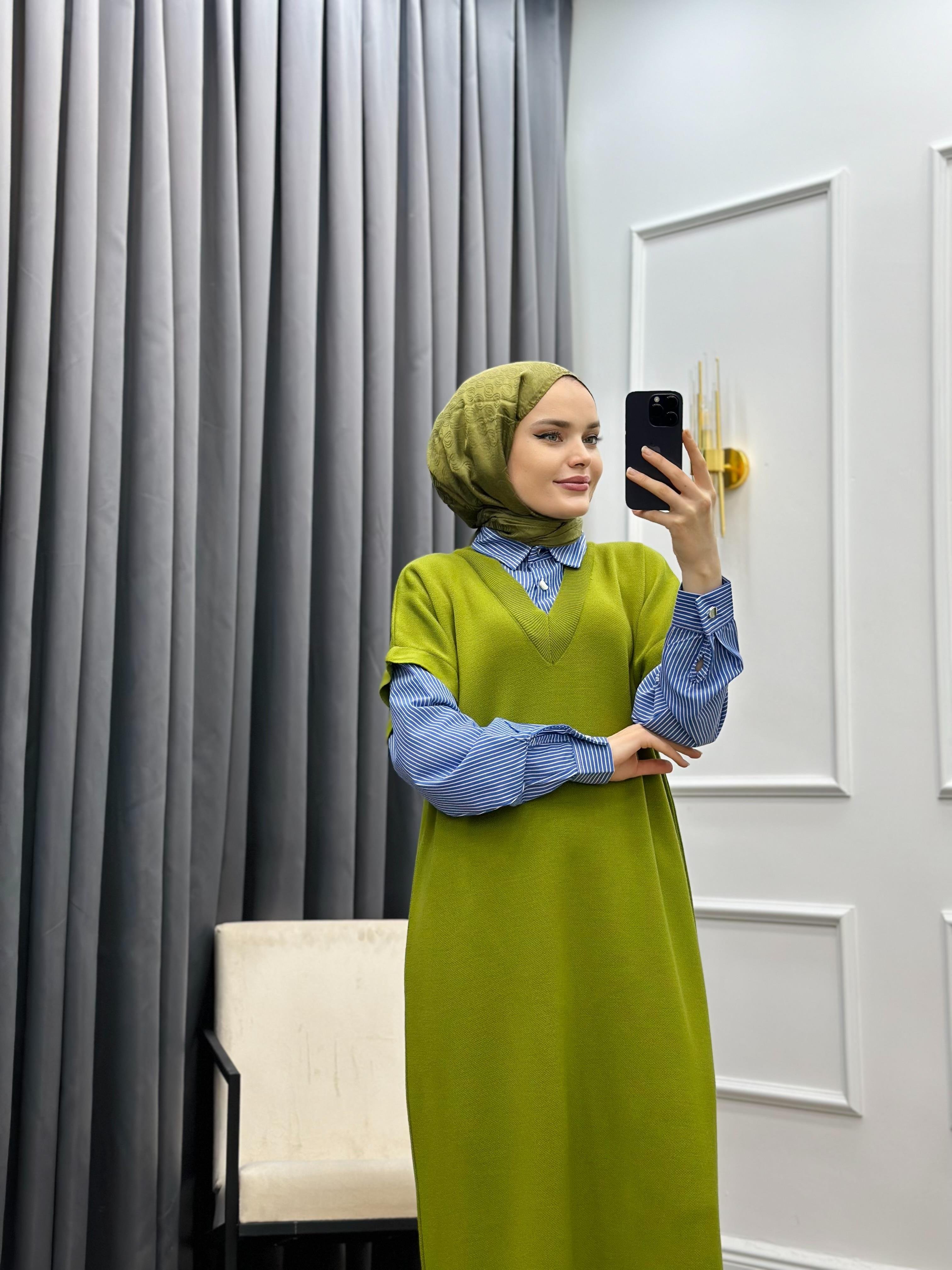 SÜVETER ELBİSE FÜME YAĞ YEŞİLİ