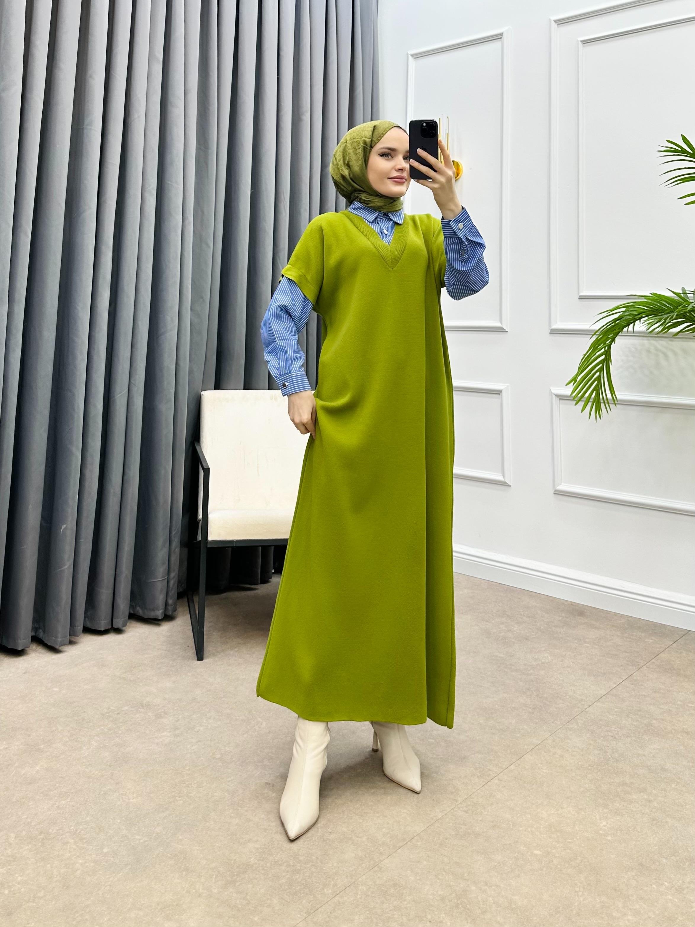 SÜVETER ELBİSE FÜME YAĞ YEŞİLİ