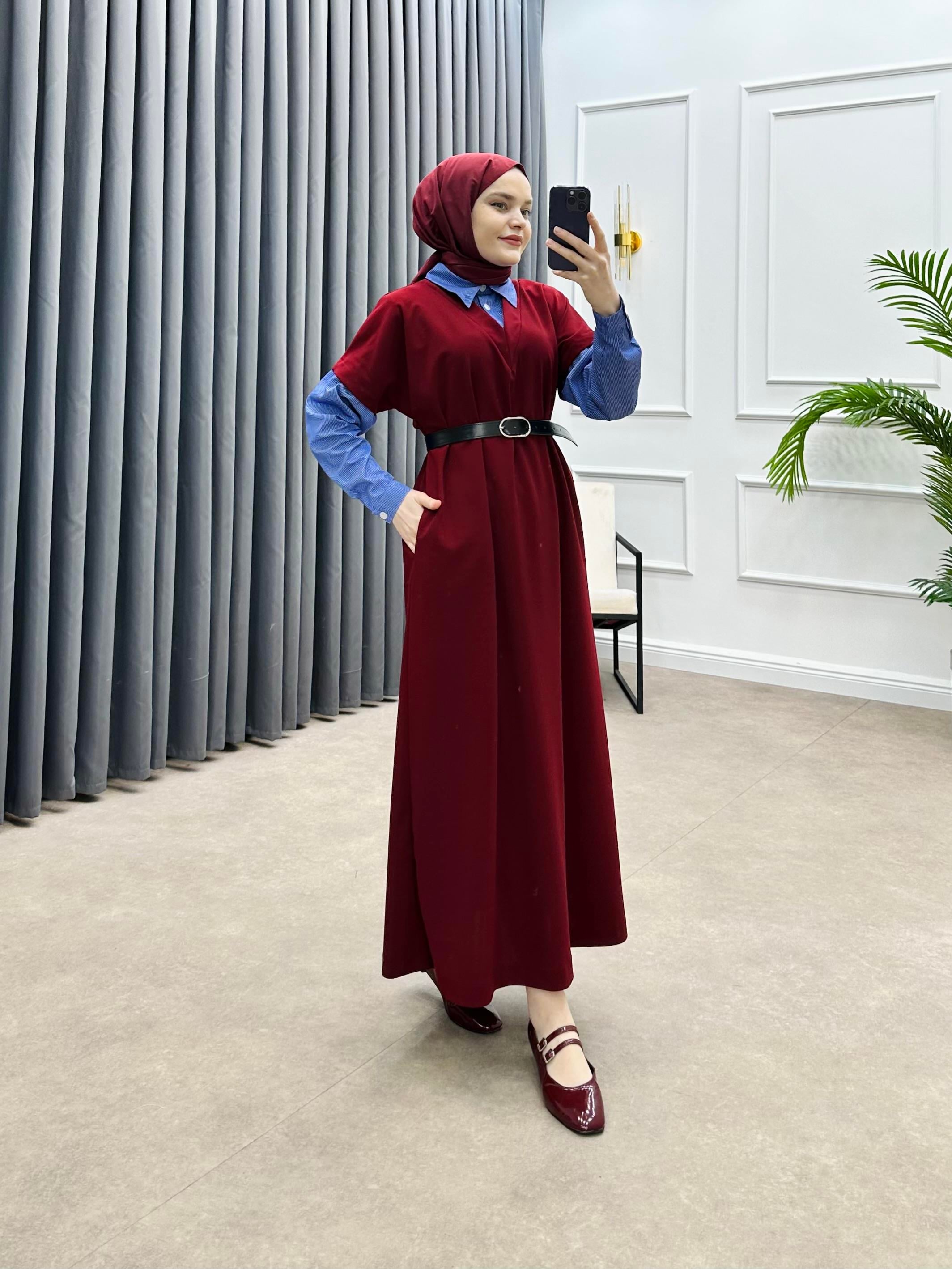 SÜVETER KREP ELBİSE BORDO