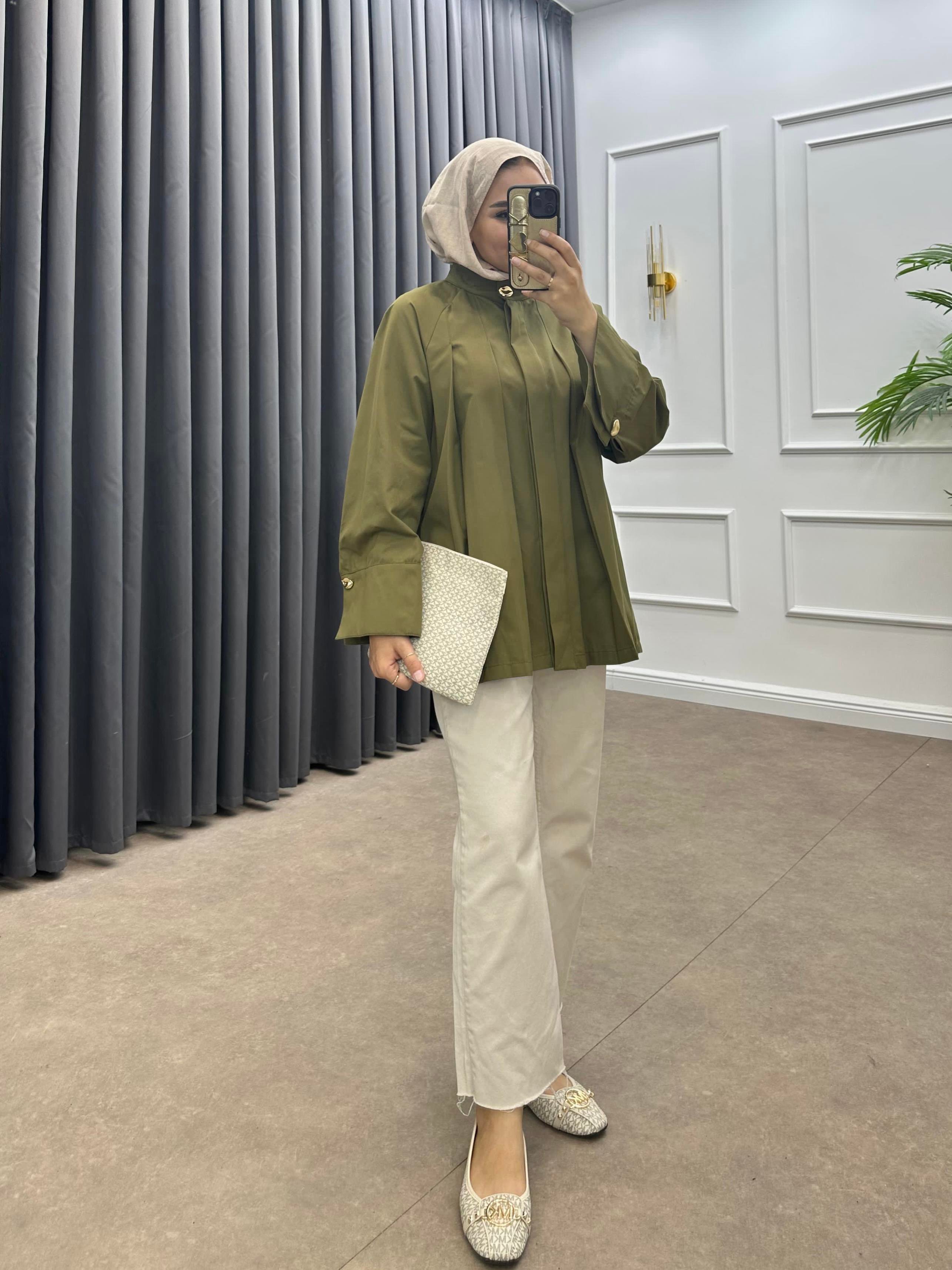 TABA KEMERLİ ÖNÜ PENSLİ TRENÇKOT HAKİ