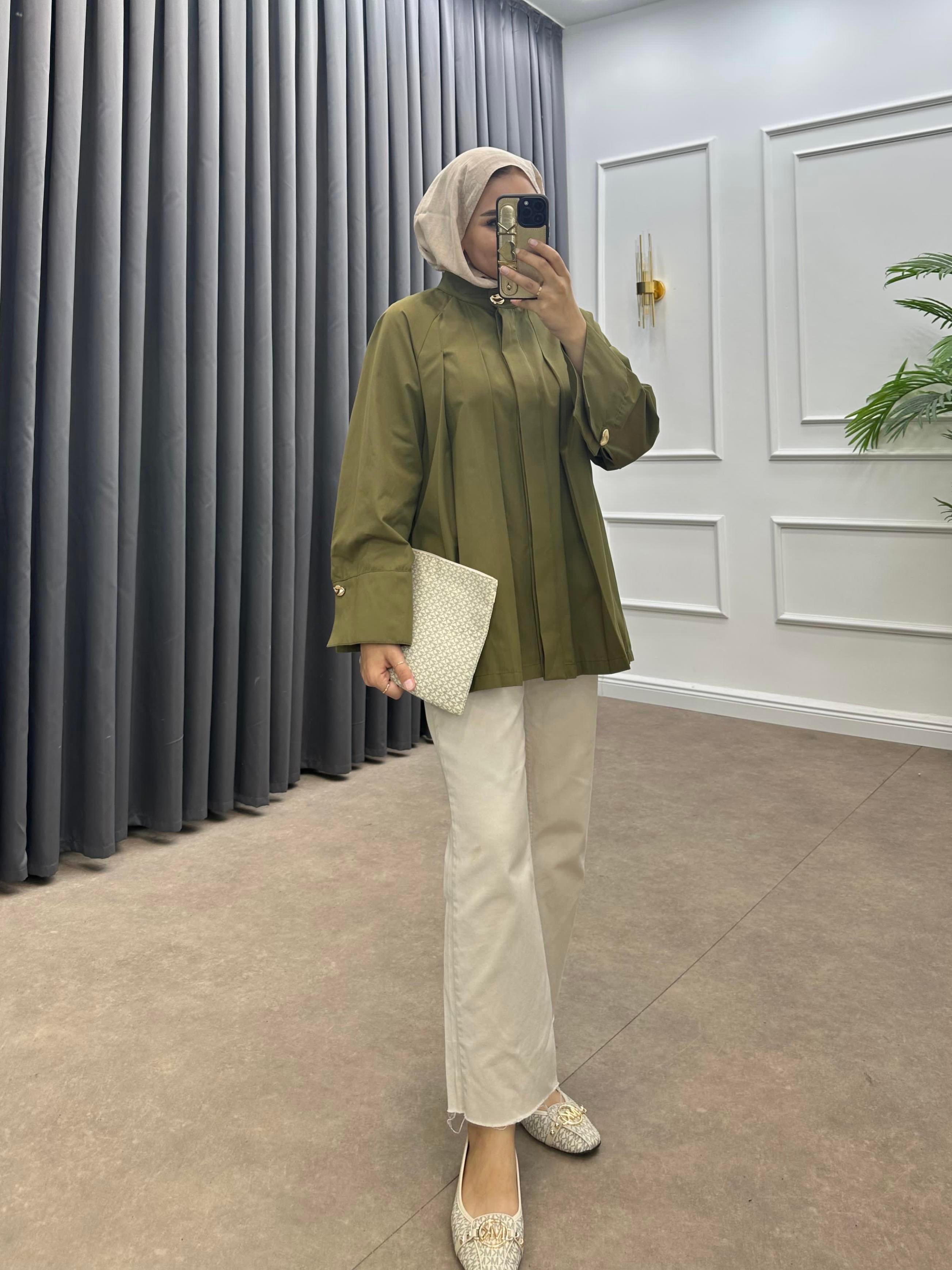 TABA KEMERLİ ÖNÜ PENSLİ TRENÇKOT HAKİ