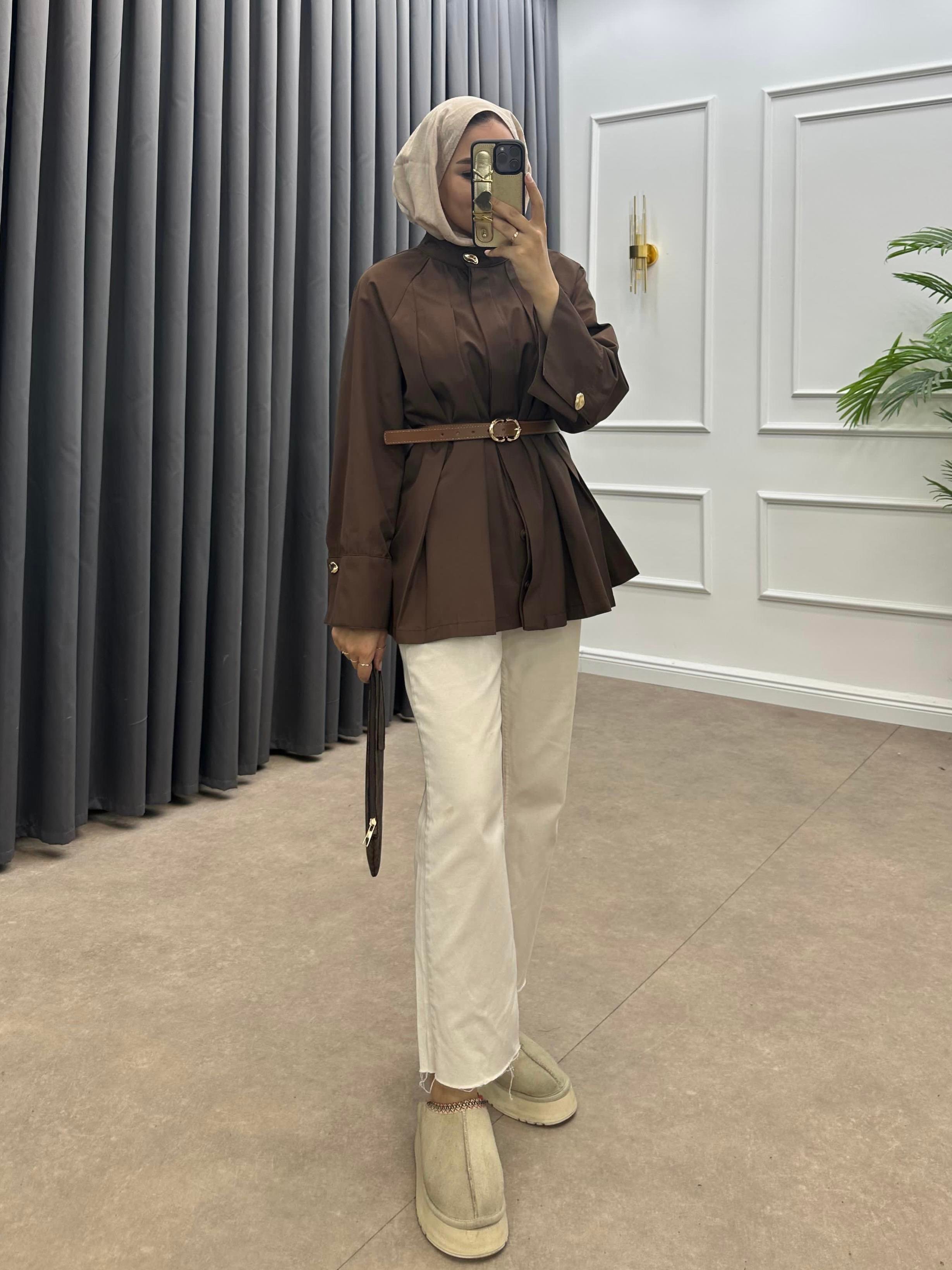 TABA KEMERLİ ÖNÜ PENSLİ TRENÇKOT KAHVE